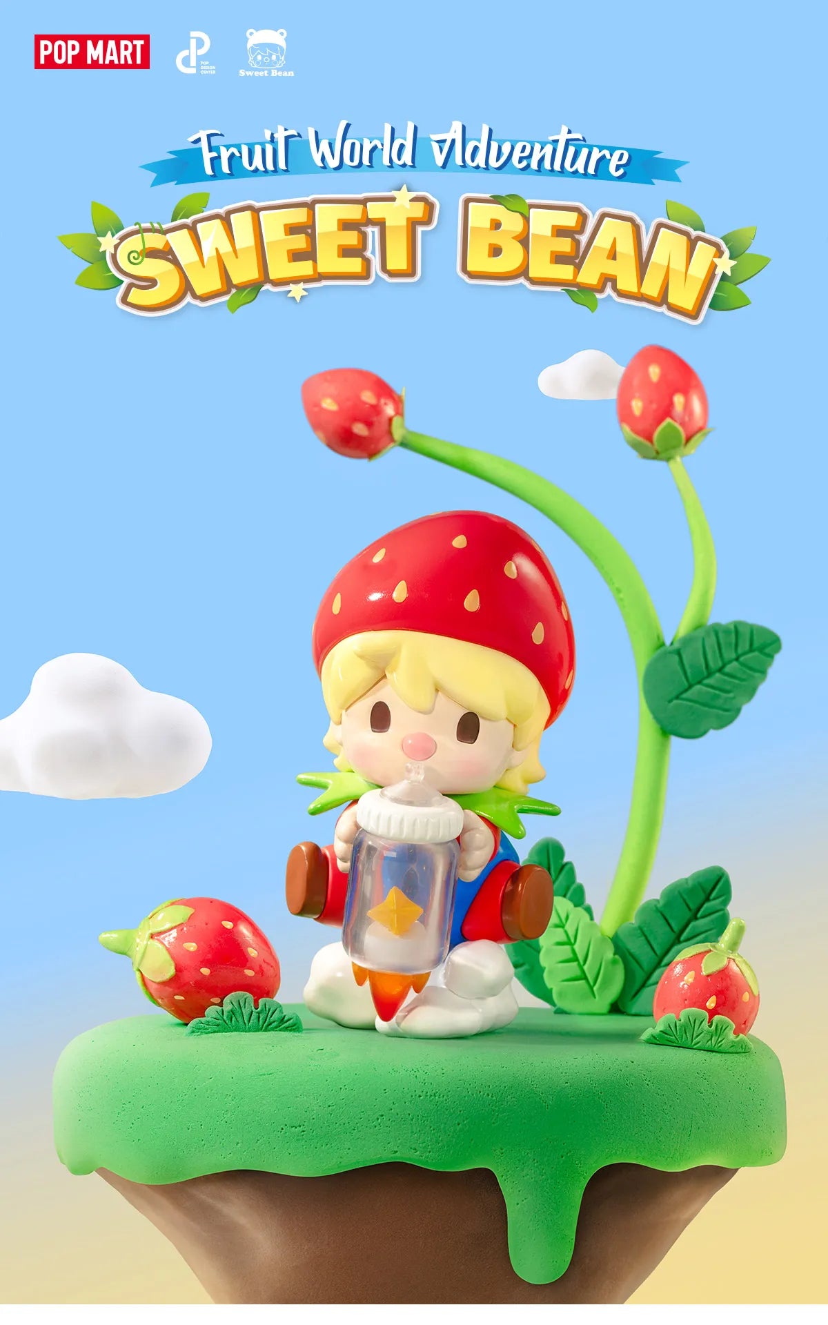 Sweet Bean Fruit World Adventure Series Figures feature toy figurines of a boy and a girl holding bottles, part of a collectible blind box set.