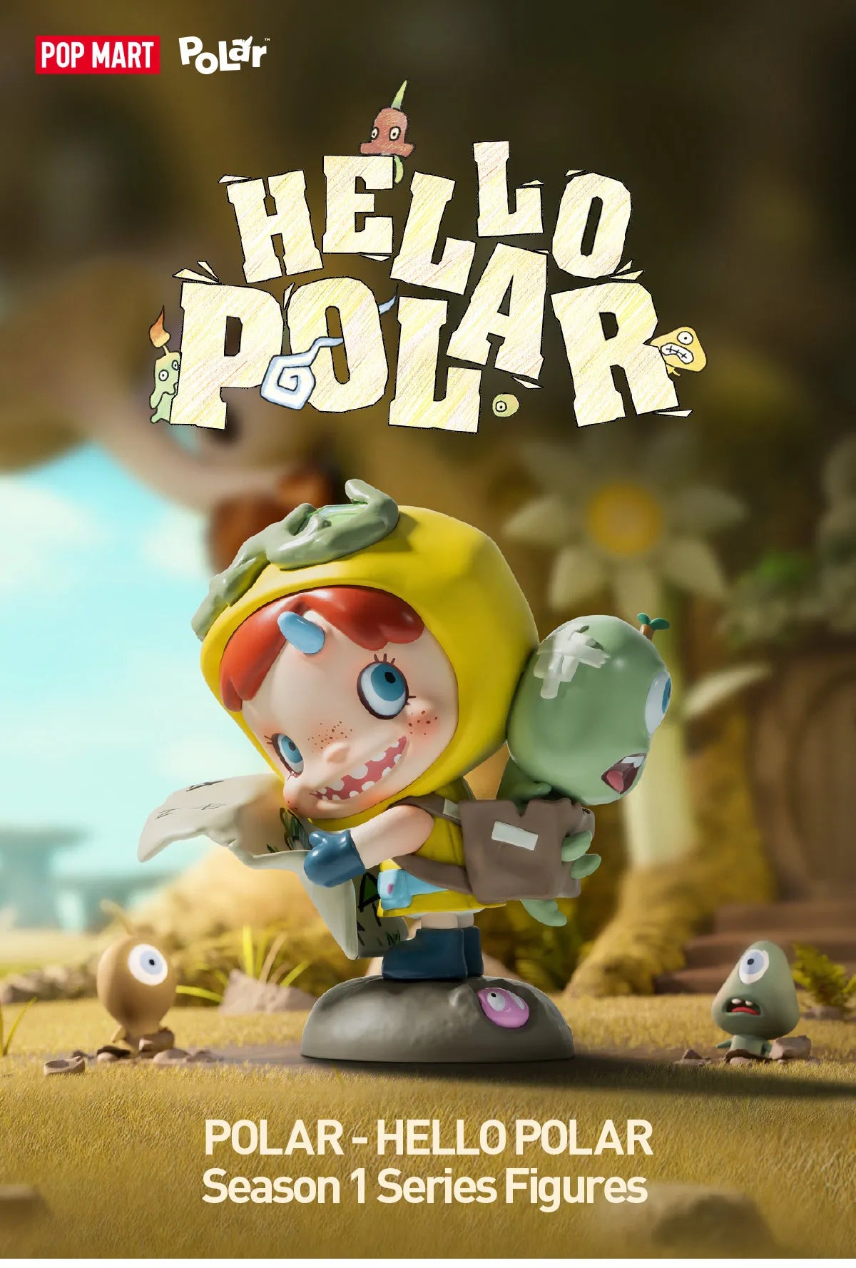 POLAR - HELLO POLAR Season 1 figure, featuring a cartoon girl holding a dinosaur, part of a 12-design blind box series.