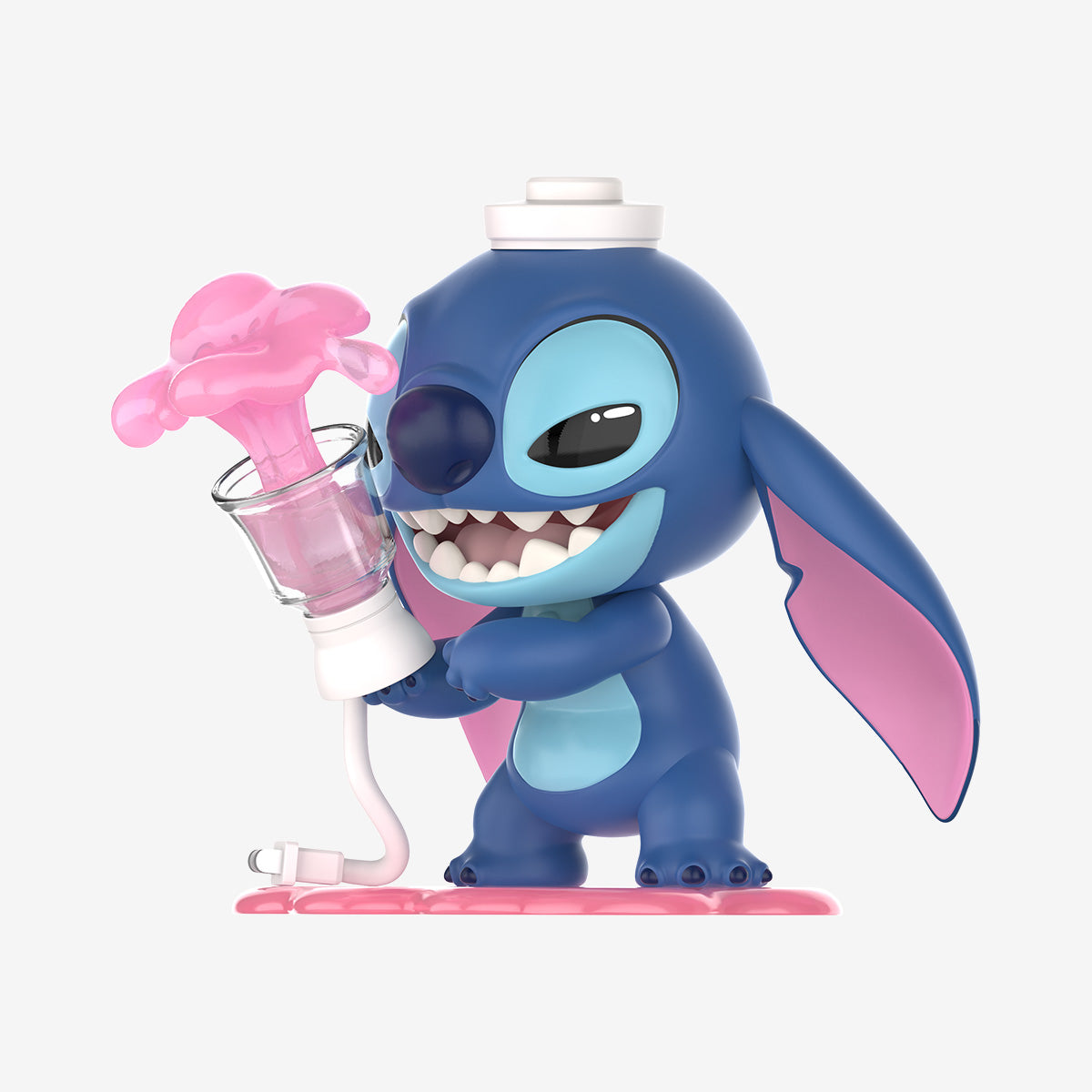 Disney Stitch on a Date Series Figure preorder, featuring Stitch holding a glass pipe with pink liquid. Part of a 12-design collection, ships October 2025.