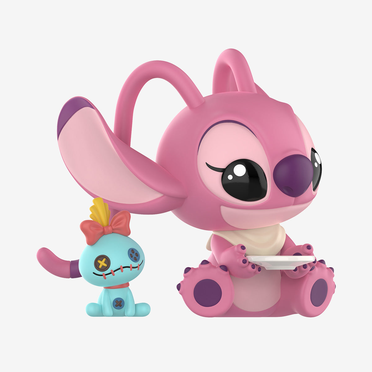 Disney Stitch on a Date Series Figures: Chibi pink creature with tray and turquoise rag doll, preorder collectible from Strangecat Toys.