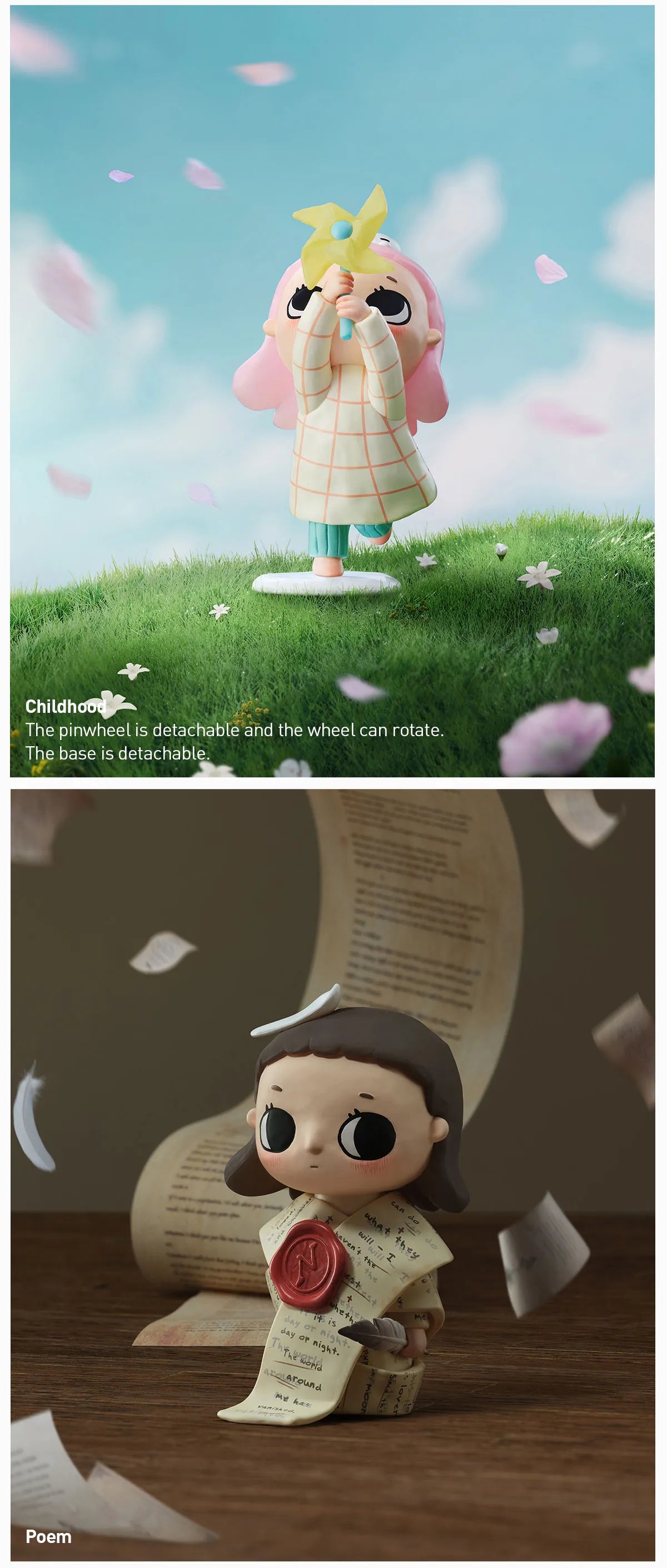 Nyota Growing up by Your Way Blind Box Series Figures featuring a toy girl holding a pinwheel, part of a collectible series with 12 designs and 1 secret.