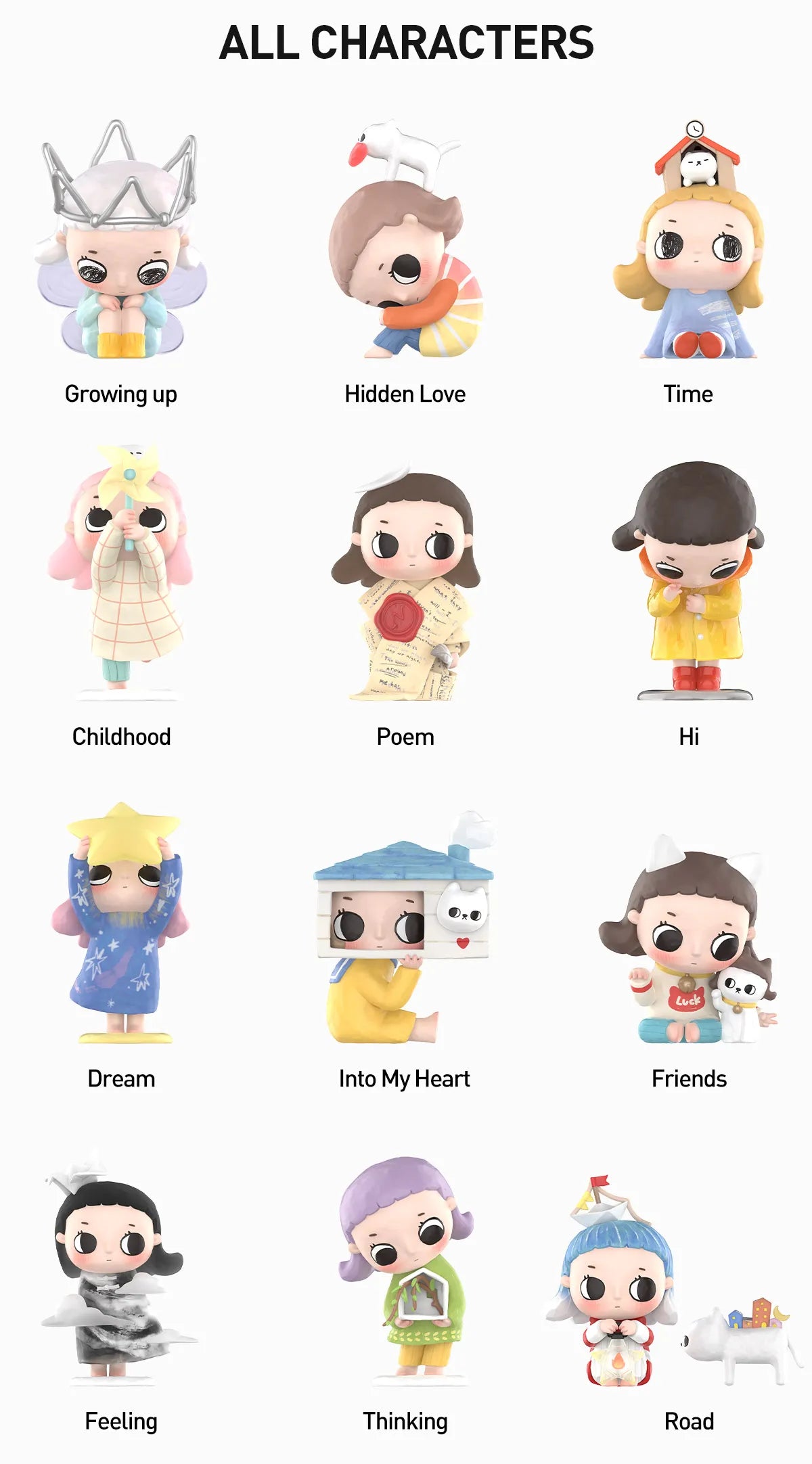 Nyota Growing up by Your Way Blind Box Series Figures featuring various cartoon figurines, including a fairy and characters with cats, available for preorder.