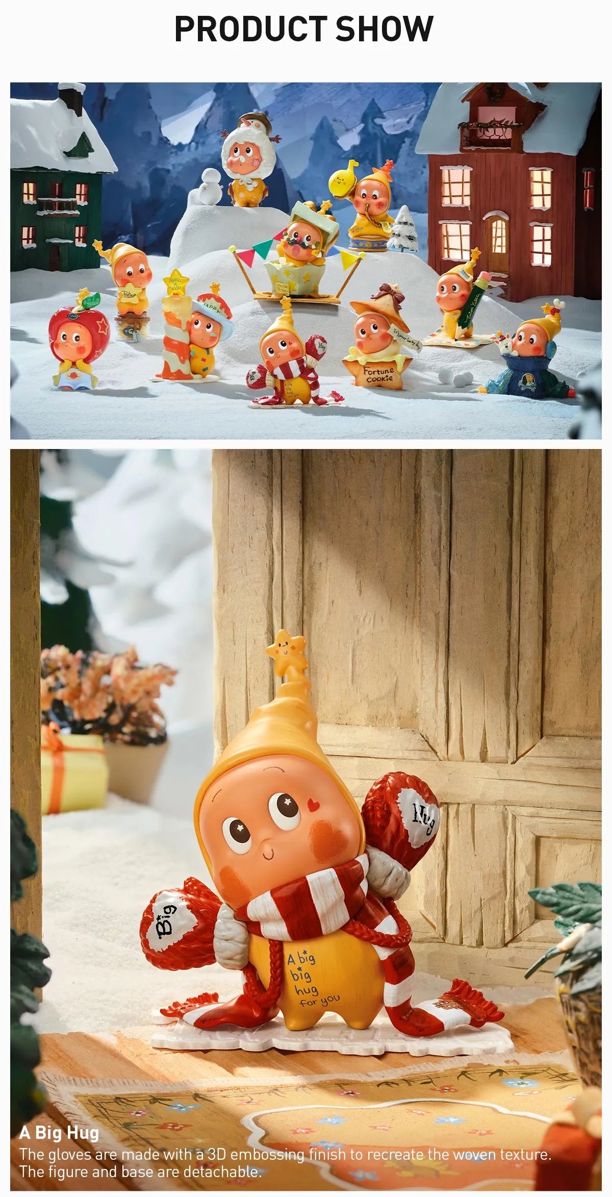 Twinkle Twinkle The Gifts From Stars Series Figures - Preorder; a collage featuring toy figurines, including a character with a hat and scarf, and a toy house with snow.