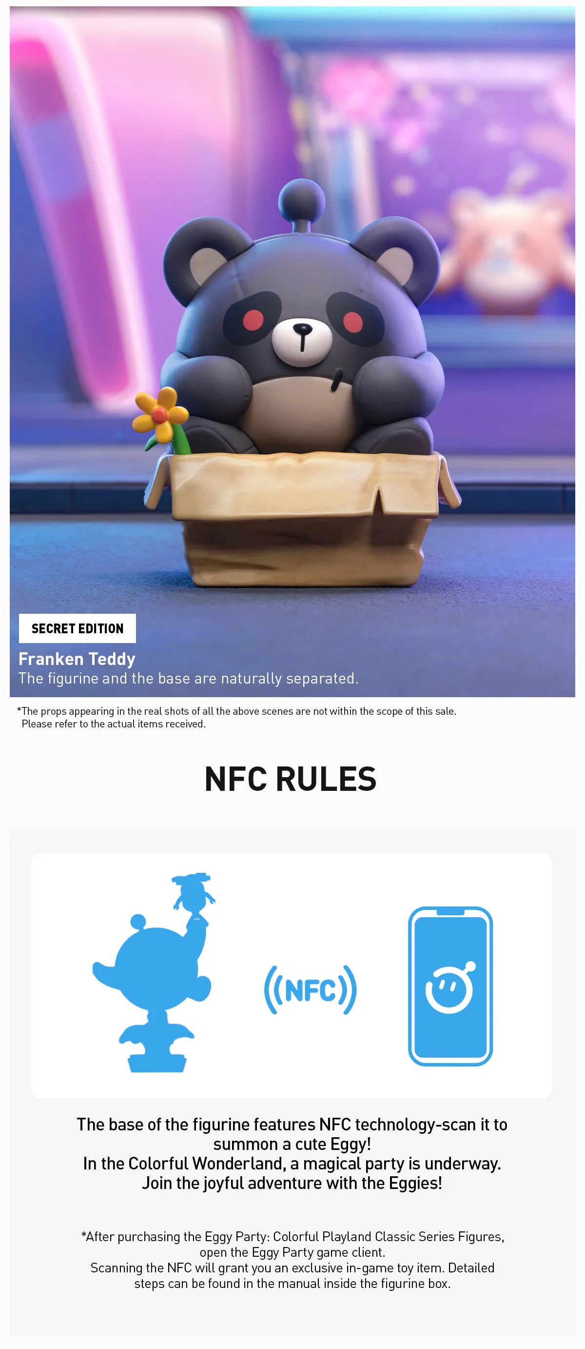 Eggy Party: Colorful Playland Classic Series Figures in a box, featuring a cartoon toy bear. Preorder, ships late Feb 2025.