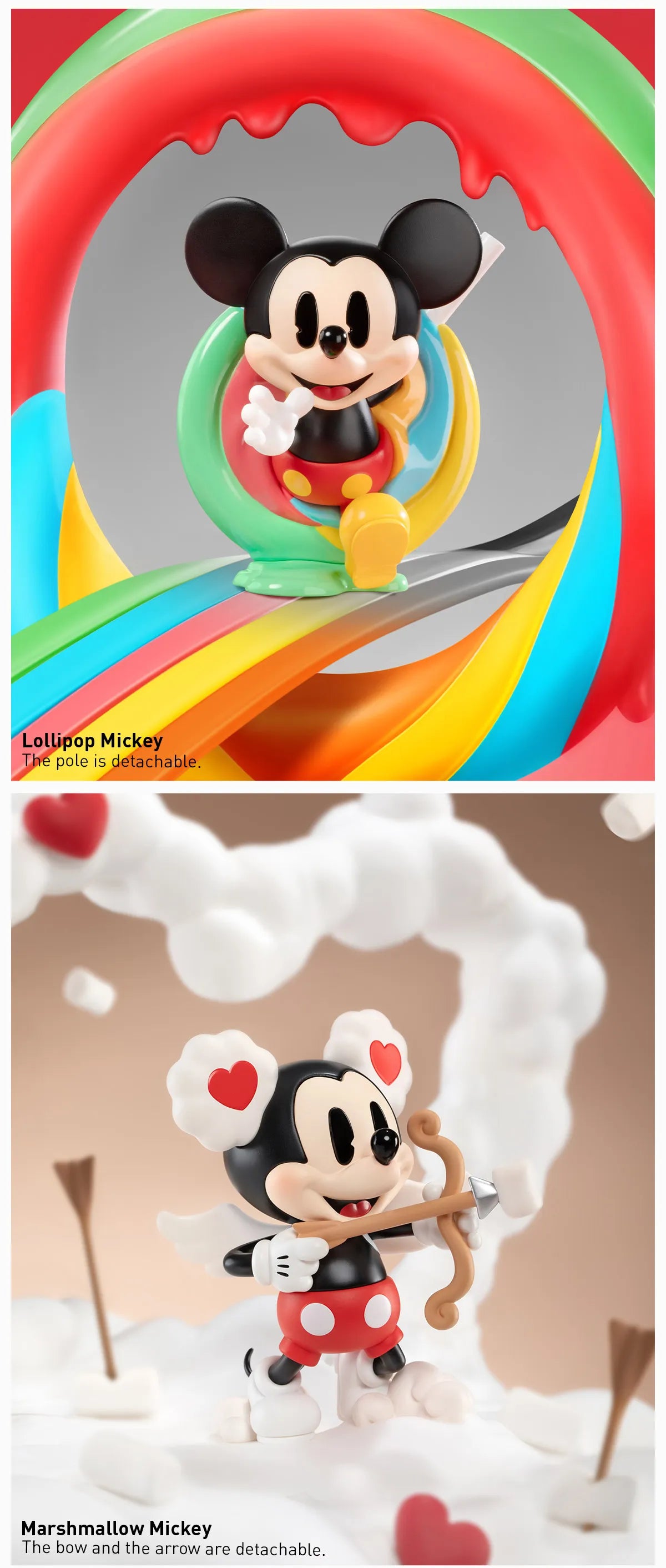 Disney Mickey Childhood of Boundless Imagination Series Figure featuring a toy mouse with a bow and arrow on a rainbow. Preorder for February 2025 release.