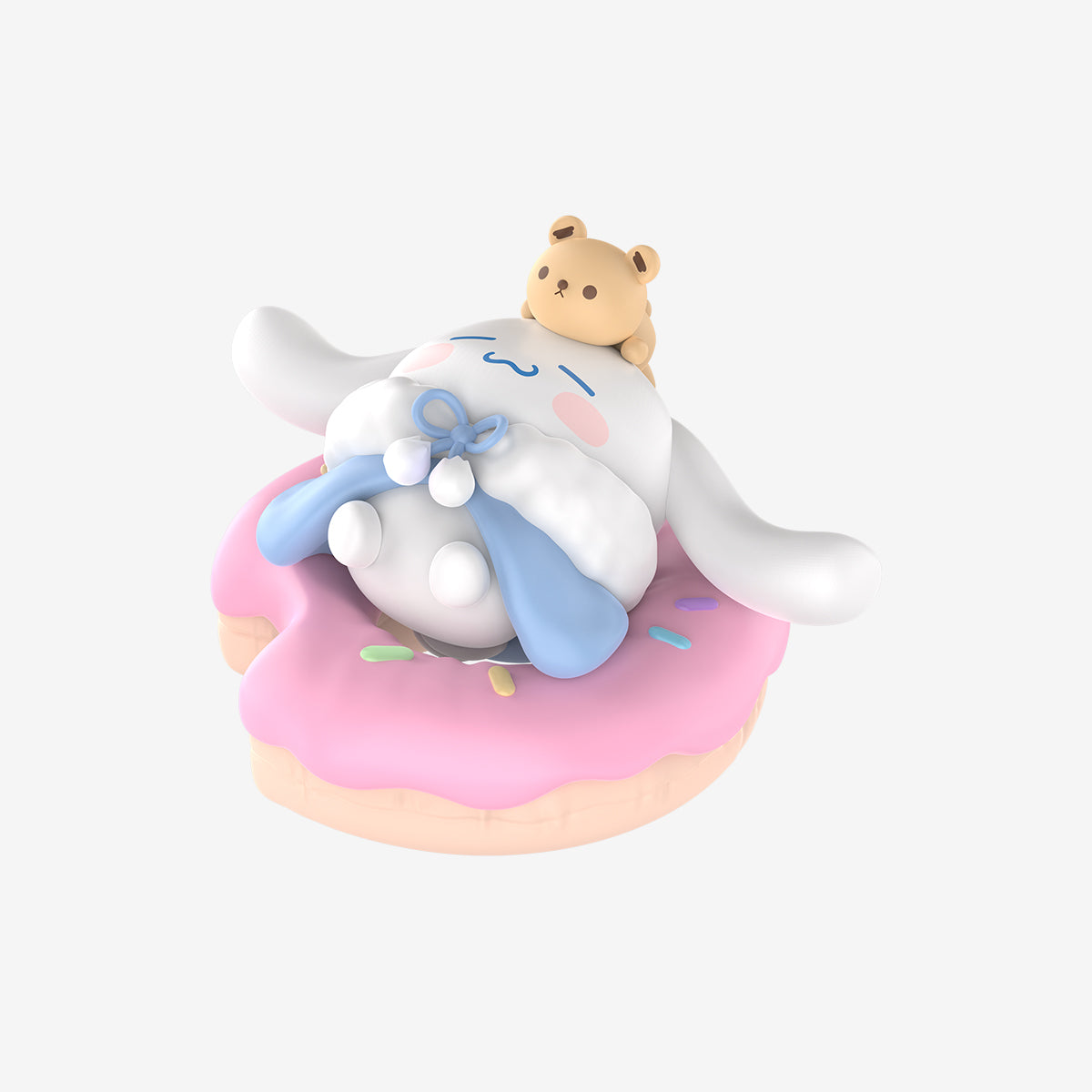 Hello Kitty and Friends Fall Asleep Series Figure featuring a bunny-like creature in a doughnut with a teddy bear on its head.