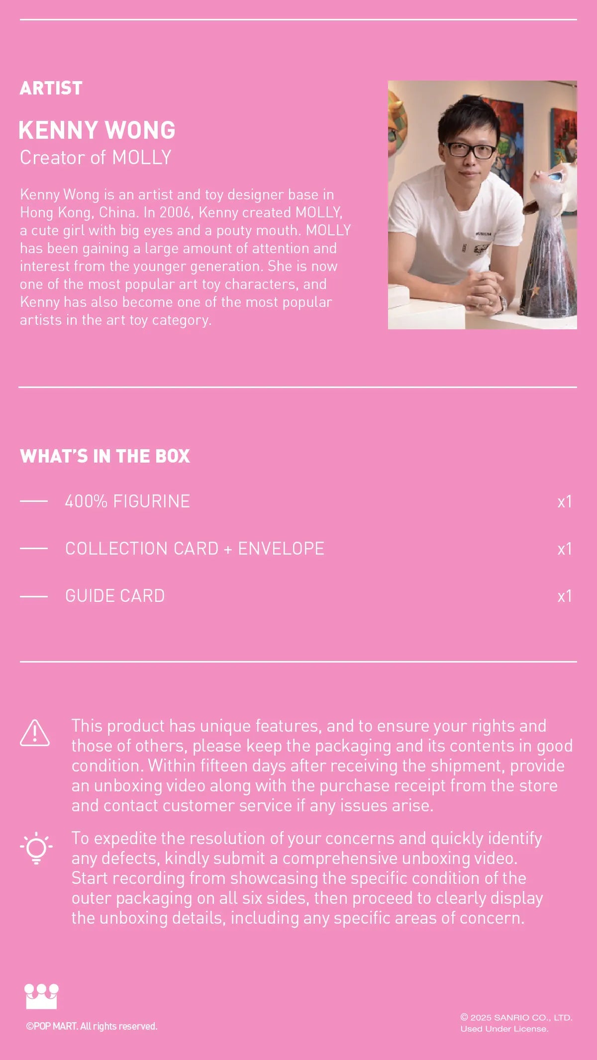 MEGA SPACE MOLLY 400% Hello Kitty and Friends Series collectible toy by Kenny Wong with figurine, collection card, and guide card; preorder ends October 2025.