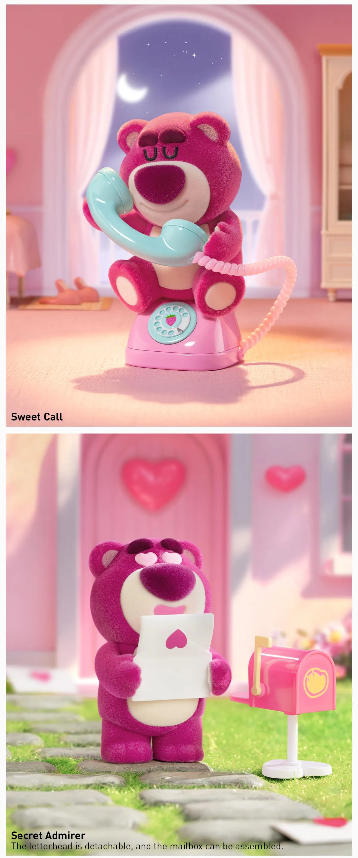Disney/Pixar Lotso Wondrous Rendezvous Series toy with Lotso holding an envelope on a dial phone. Preorder for February 2025 release.