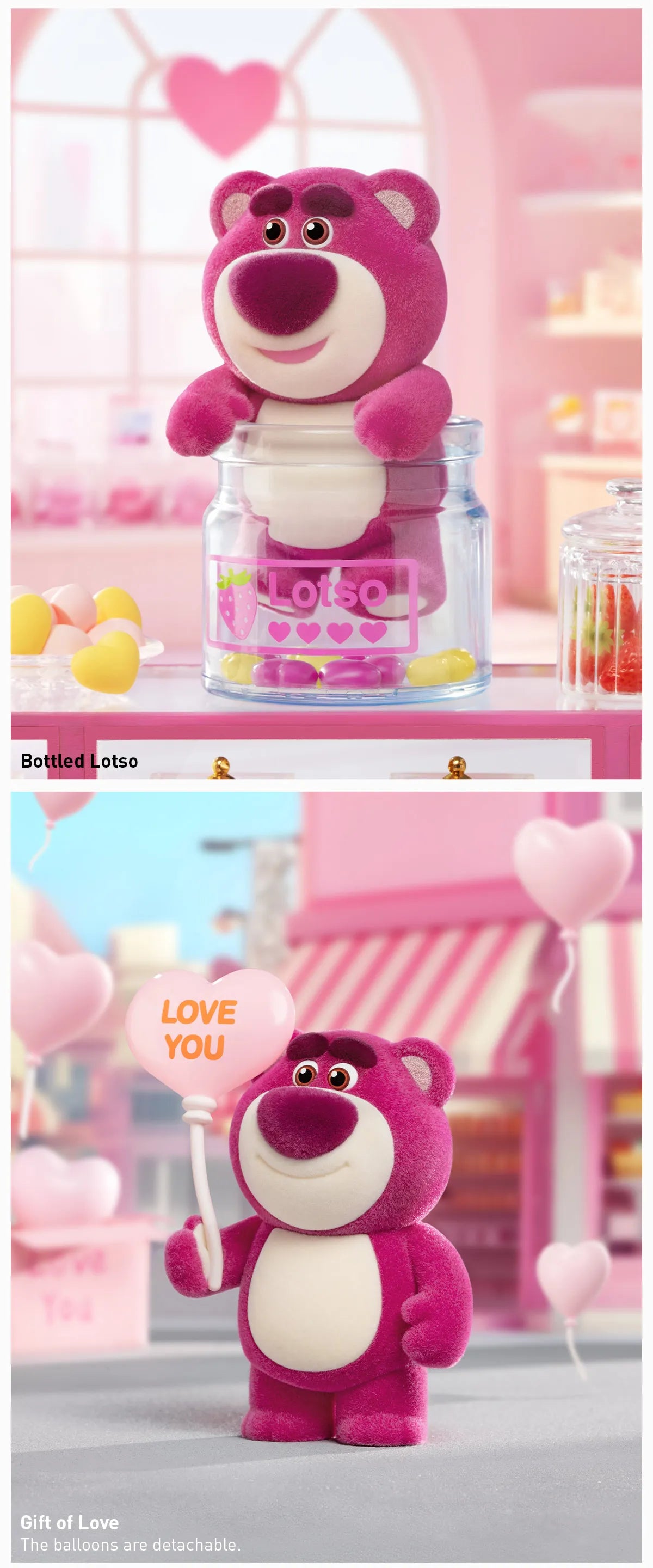 Disney/Pixar Lotso Wondrous Rendezvous Series Figure, featuring a pink stuffed bear in a jar, available for preorder at Strangecat Toys. Ships February 2025.
