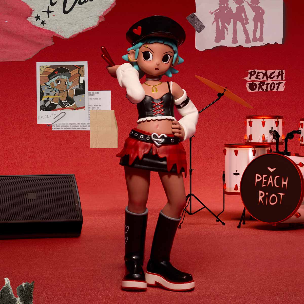 Peach Riot Bloody Valentine Figures - Preorder featuring cartoon characters and a drum. Figures made of PVC/ABS/PC/Paper, size 13.1-13.5cm.