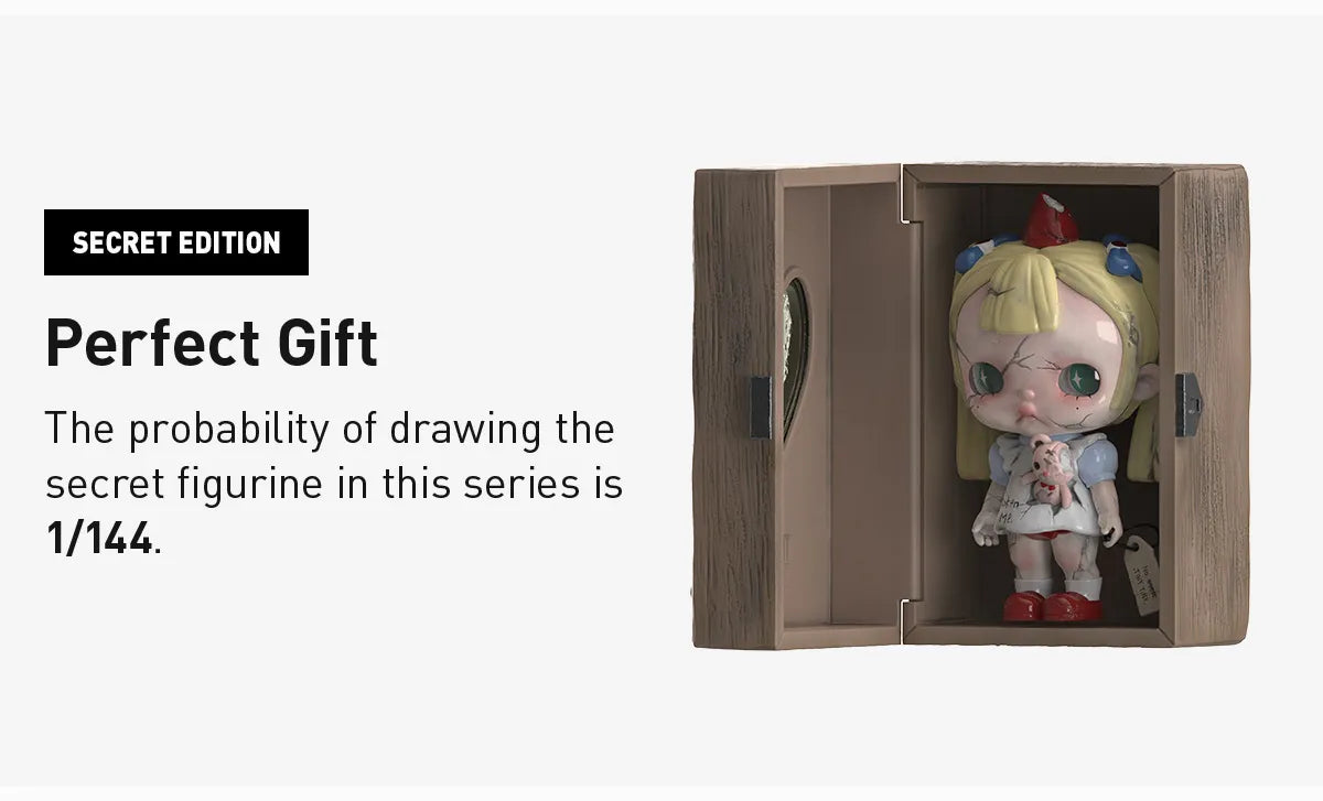 TINYTINY-PROLOGUE SERIES FIGURES preorder; features a doll with a cracked face holding a teddy bear in a box. Ships late March 2025.