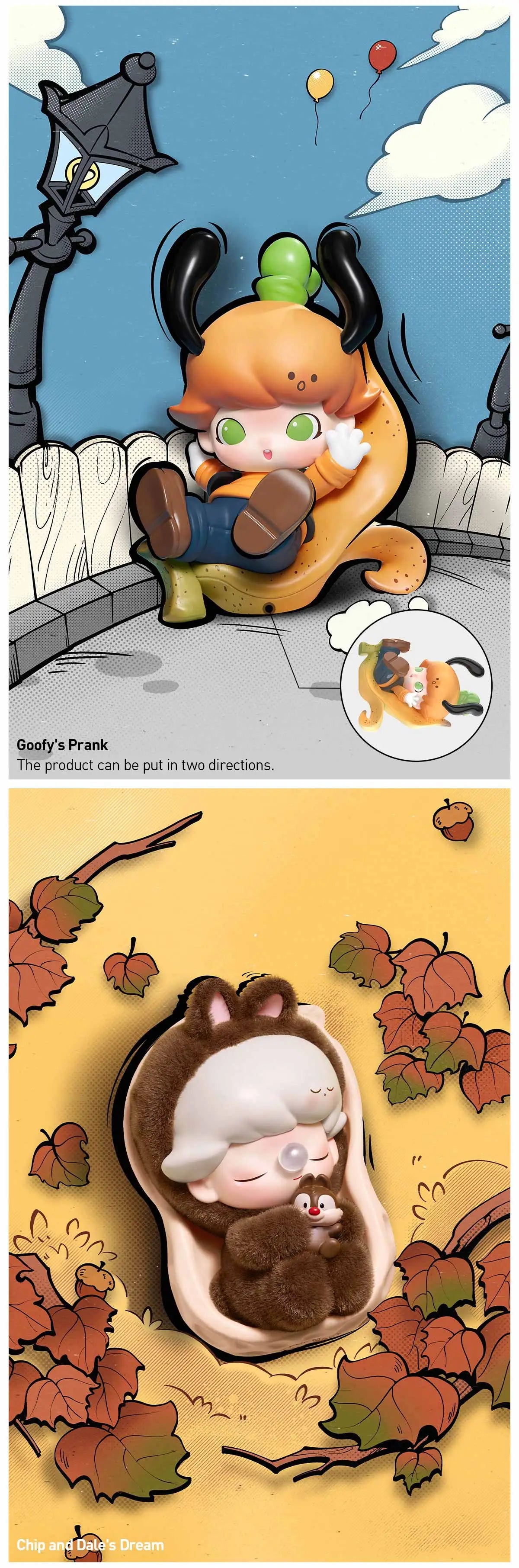 DIMOO WORLD × DISNEY Series Figures - Preorder featuring cartoon character designs, including a stuffed animal, available as a limited edition blind box set.