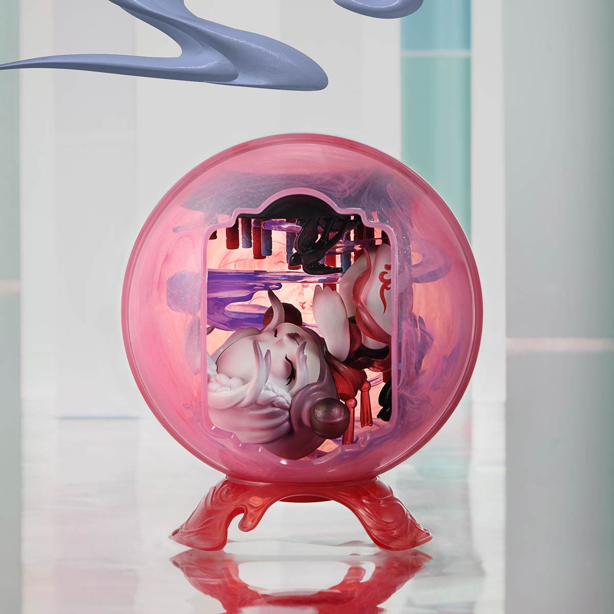 SKULLPANDA The Mirage Series Mini Bag, featuring a toy inside a transparent ball. Part of a preorder series with 9 designs and a secret option.