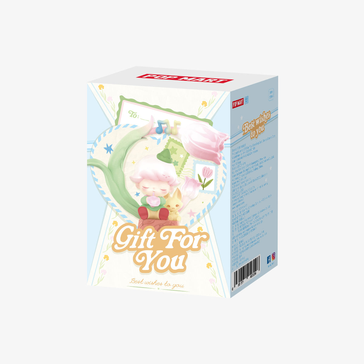 Pop Mart Gift For You blind-box featuring a sleeping character with a tulip, part of the Greeting Card Series Scene Sets, preorder for October 2025.