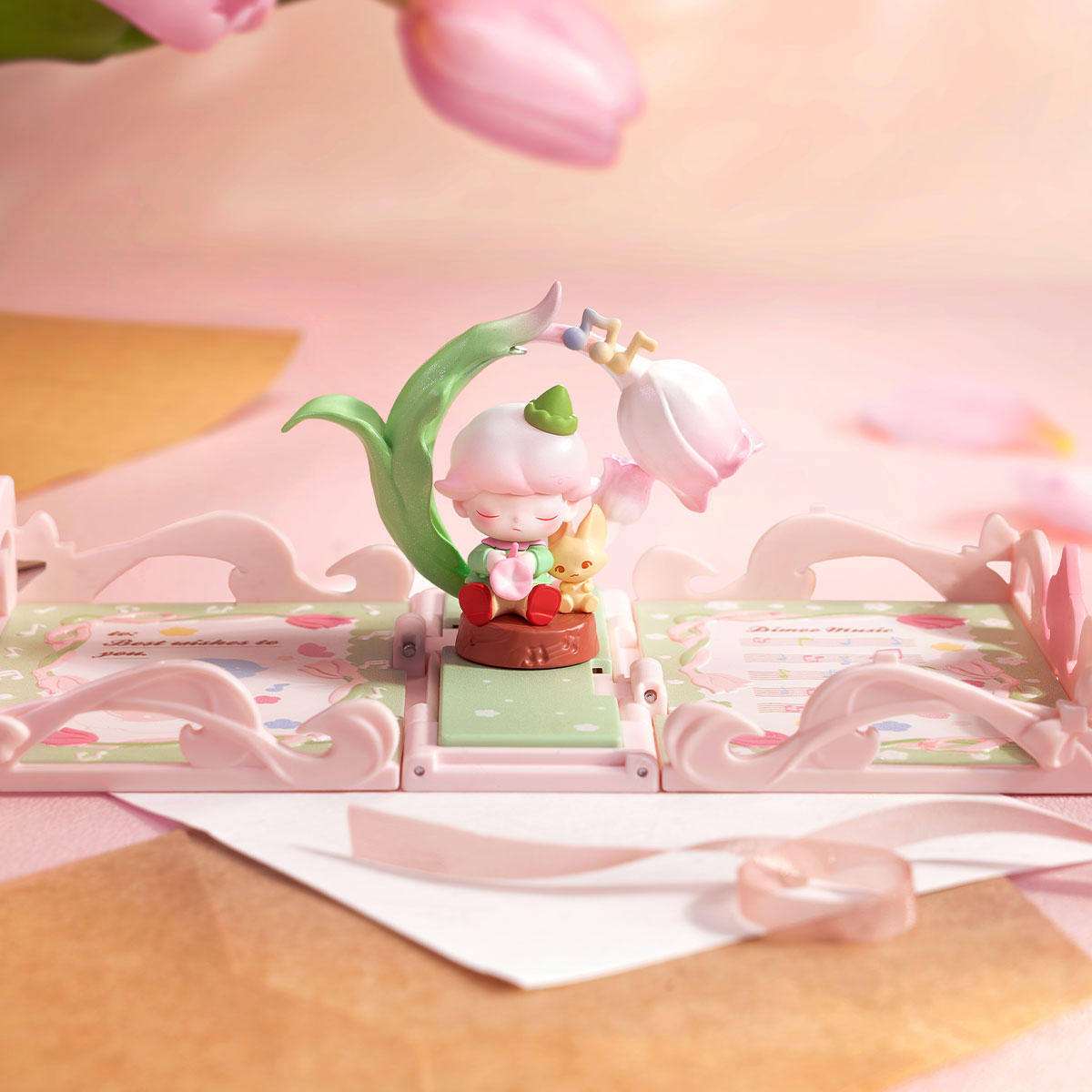 Gift For You Greeting Card Series Scene Set featuring a pop-up 3D scene with a figure, bunny, and tulip-shaped flower, perfect for surprise gifting.