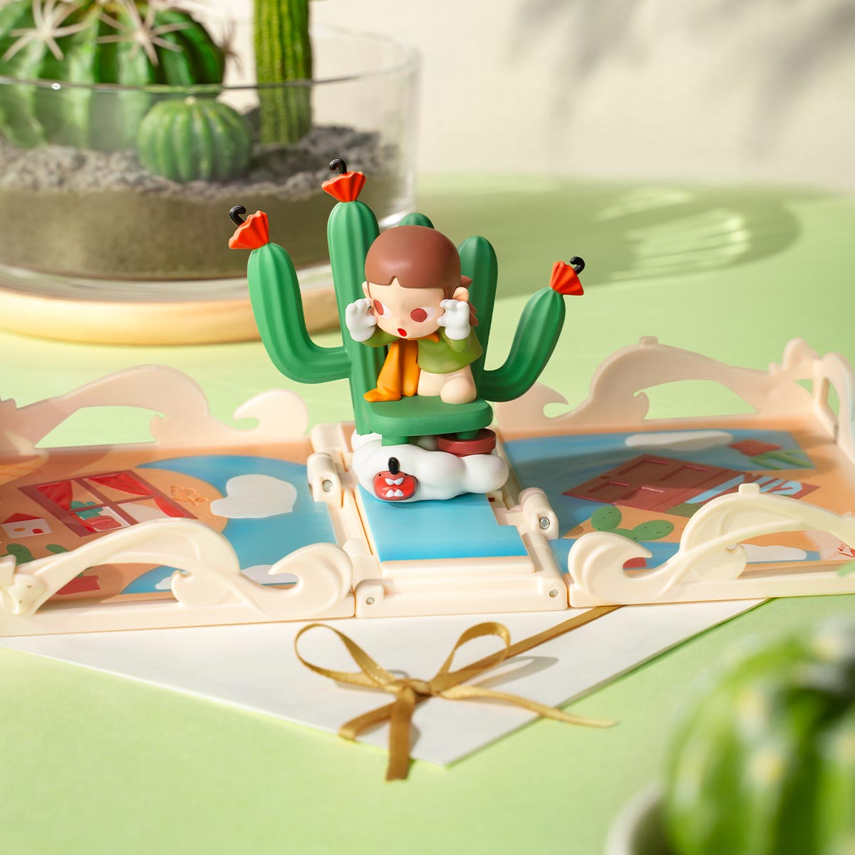 3-D pop-up card from the Gift For You Greeting Card Series Scene Sets, featuring a cactus theme with a cartoon figure and decorative elements.