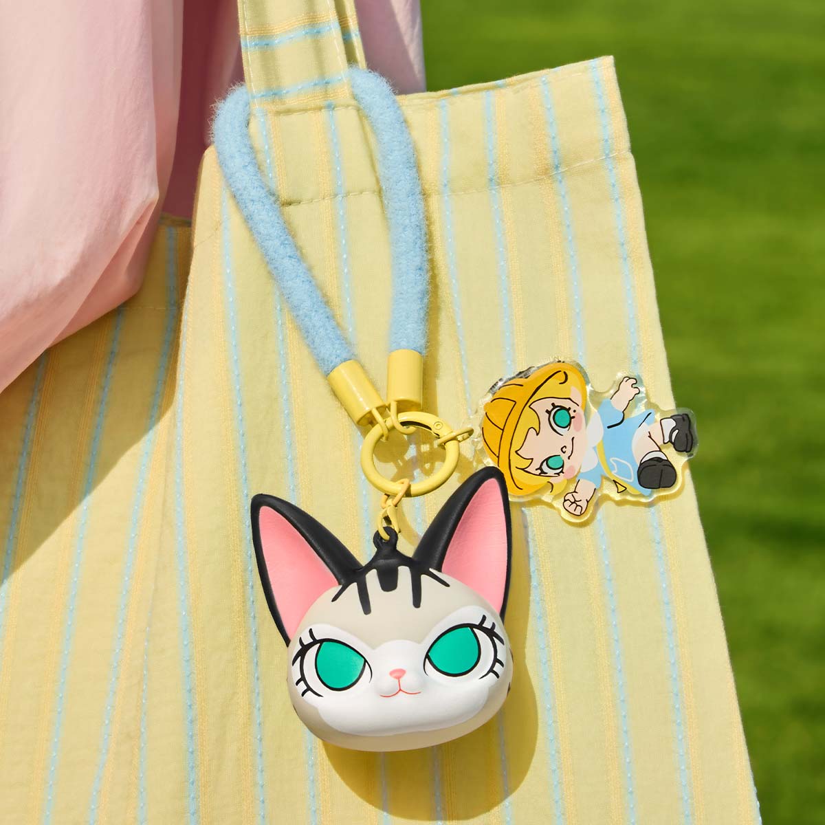 Baby Molly & Baby Tabby Series-Pinch Pendant Blind Box featuring a cat face, cartoon keychain, and PU foam construction, perfect for collectible art toy enthusiasts.