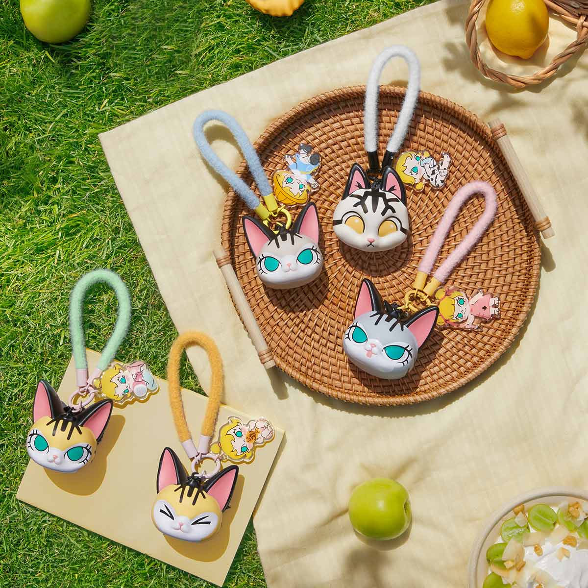 Baby Molly & Baby Tabby Series-Pinch Pendant Blind Box, featuring a close-up of a PU foam fruit charm, ideal for art toy collectors.