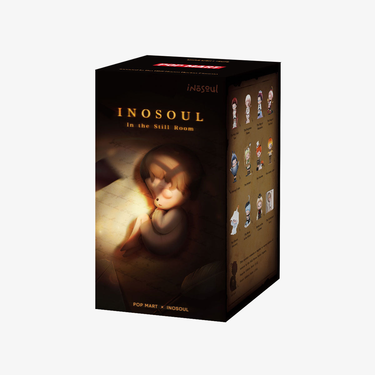 inosoul In the Still Room Series Figures box featuring chibi character illustration and series checklist for collectible mystery figures set, offering 12 designs plus one secret.