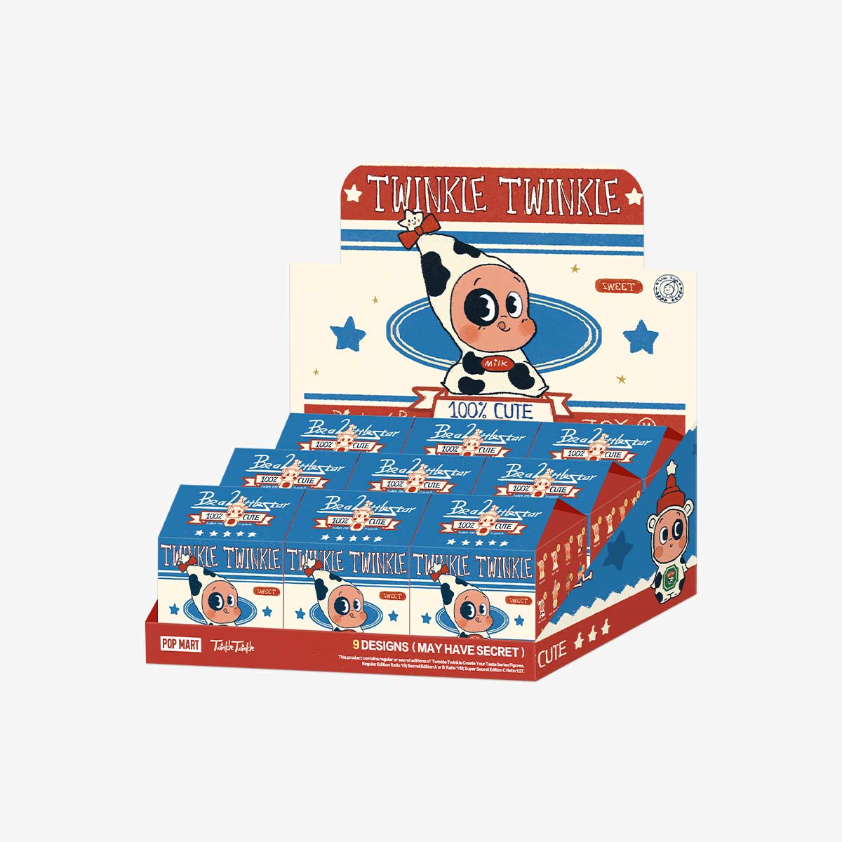 Twinkle Twinkle Create Your Taste Series Figures - Preorder: Display of collectible blind-box toys featuring nine designs, including a secret variant, on a countertop stand.