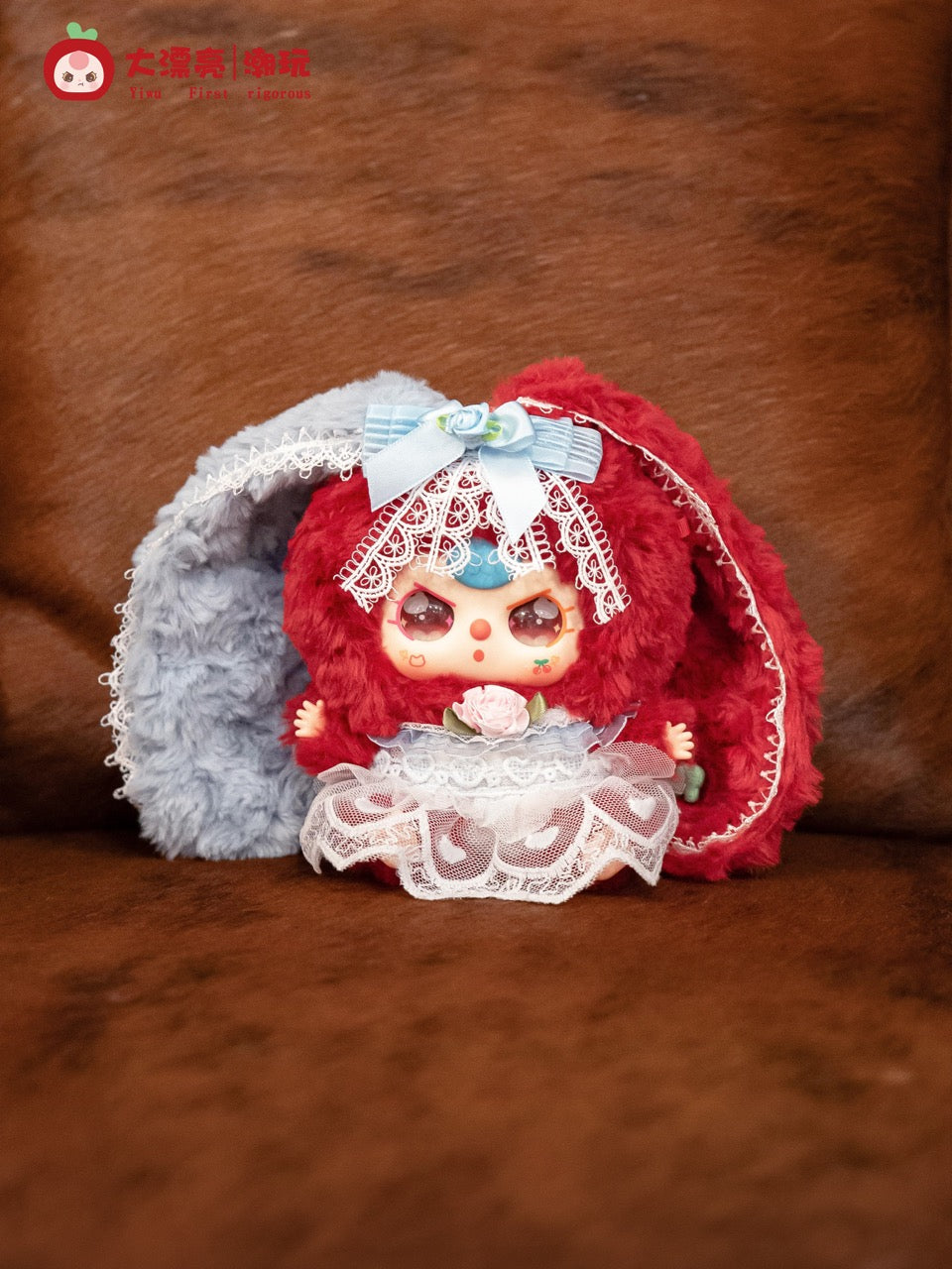 Baby Three - Lily Rabbit Town 4 plush doll with floppy ears, vinyl face, in lace-trimmed dress. Preorder available at Strangecat Toys, shipping by October 2025.