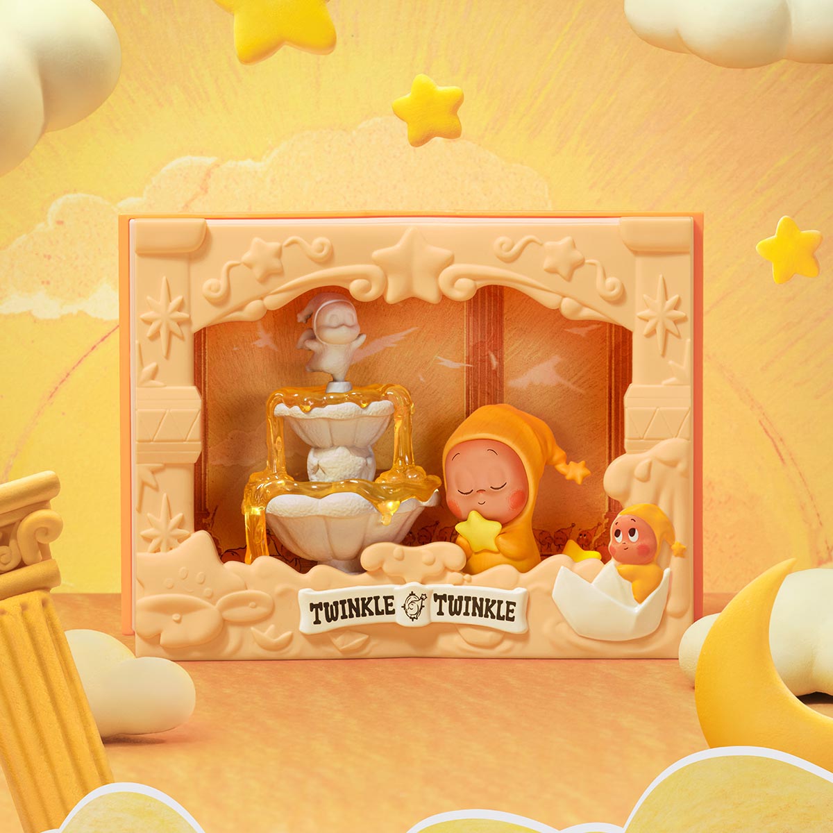Twinkle Twinkle Light Up Series Scene Sets - Preorder features a dreamy toy diorama with star-themed characters, a glowing fountain, and whimsical cloud elements.