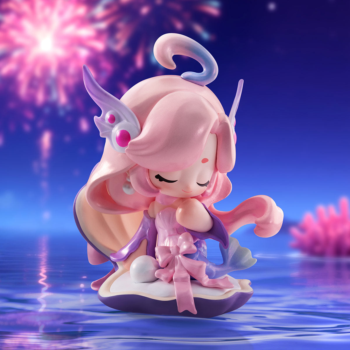 Chibi-style figurine of a mermaid from Honor of Kings Baby Heroes-Gratitude Season Series Figures, posed inside a shell, available for preorder at Strangecat Toys.