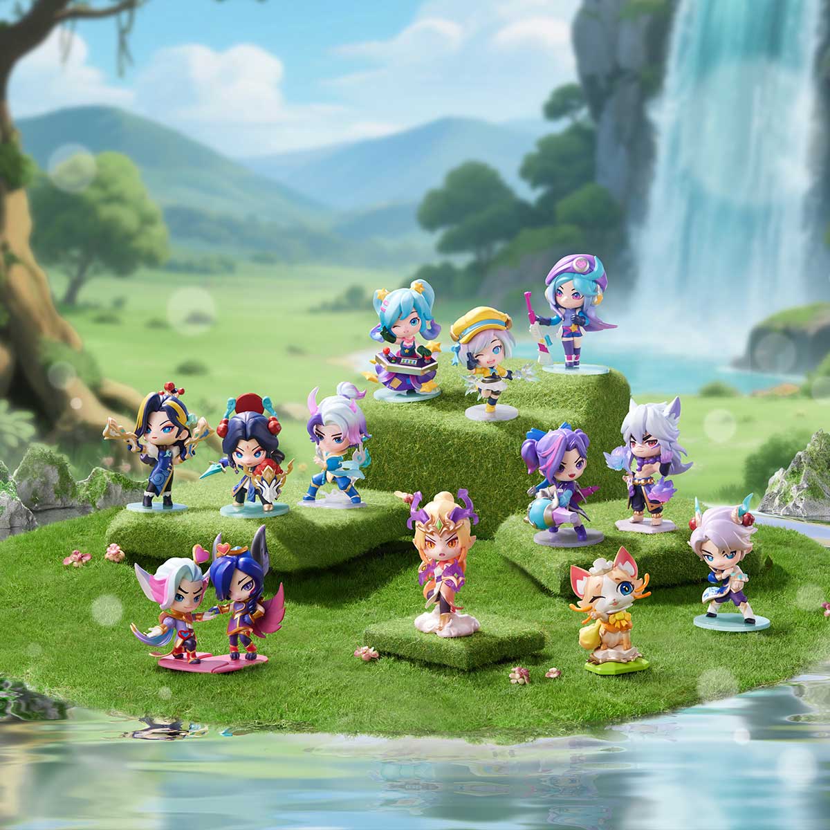 Fight For the Golden Spatula Chibi Series Figures II displayed on grassy tiers by water, featuring fantasy characters, available for preorder at Strangecat Toys.