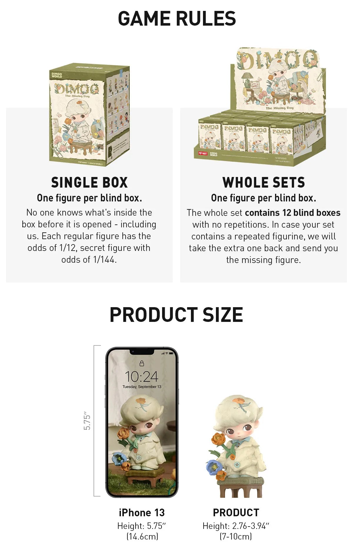 DIMOO The Missing Day Series Figures - Preorder: Blind-box collectible chibi-style figurines, available in single boxes or a full set, featuring 12 designs plus a secret.