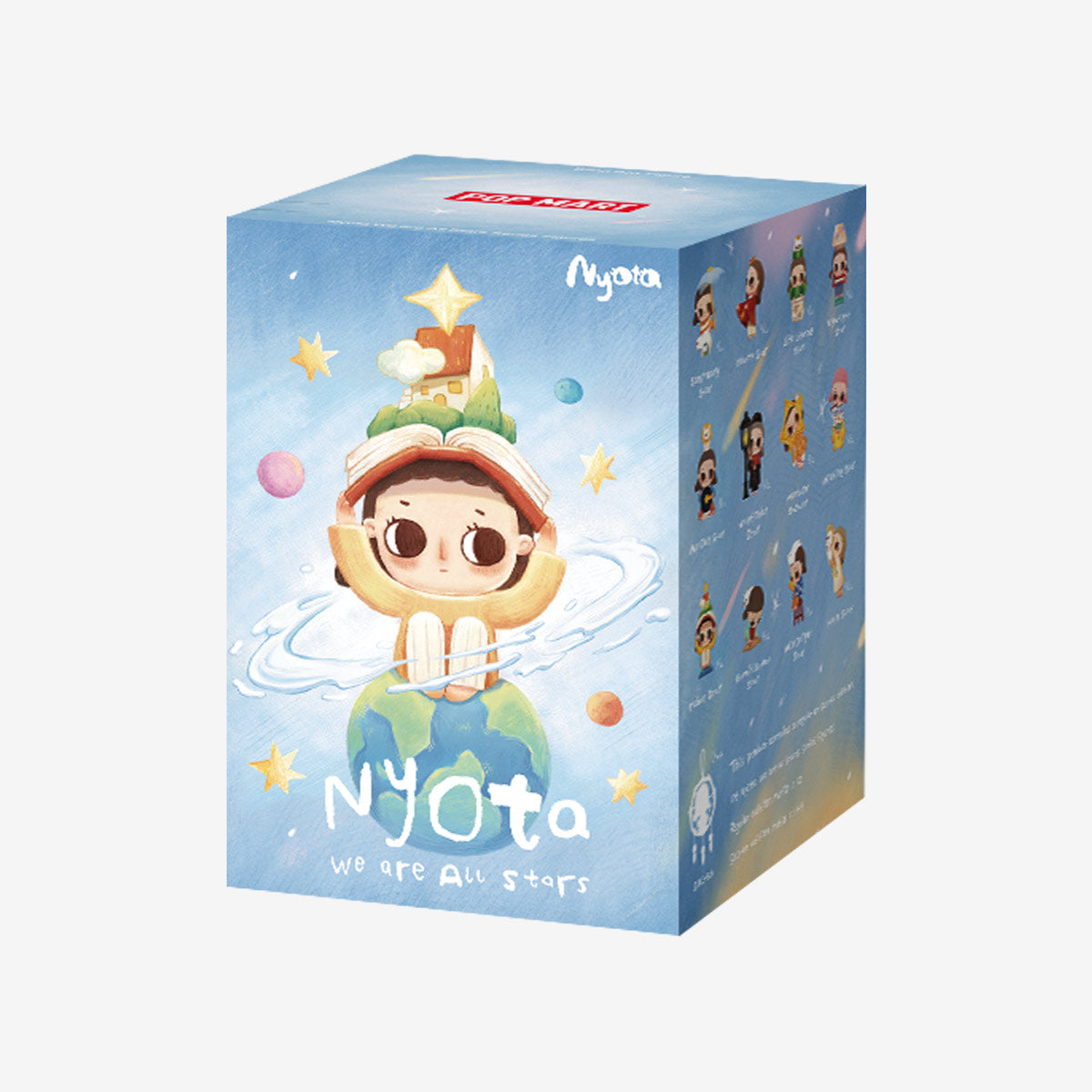 Nyota We are All Stars Series Figures - Preorder box featuring a child on Earth illustration, surrounded by collectible mini-figures listed on the side.