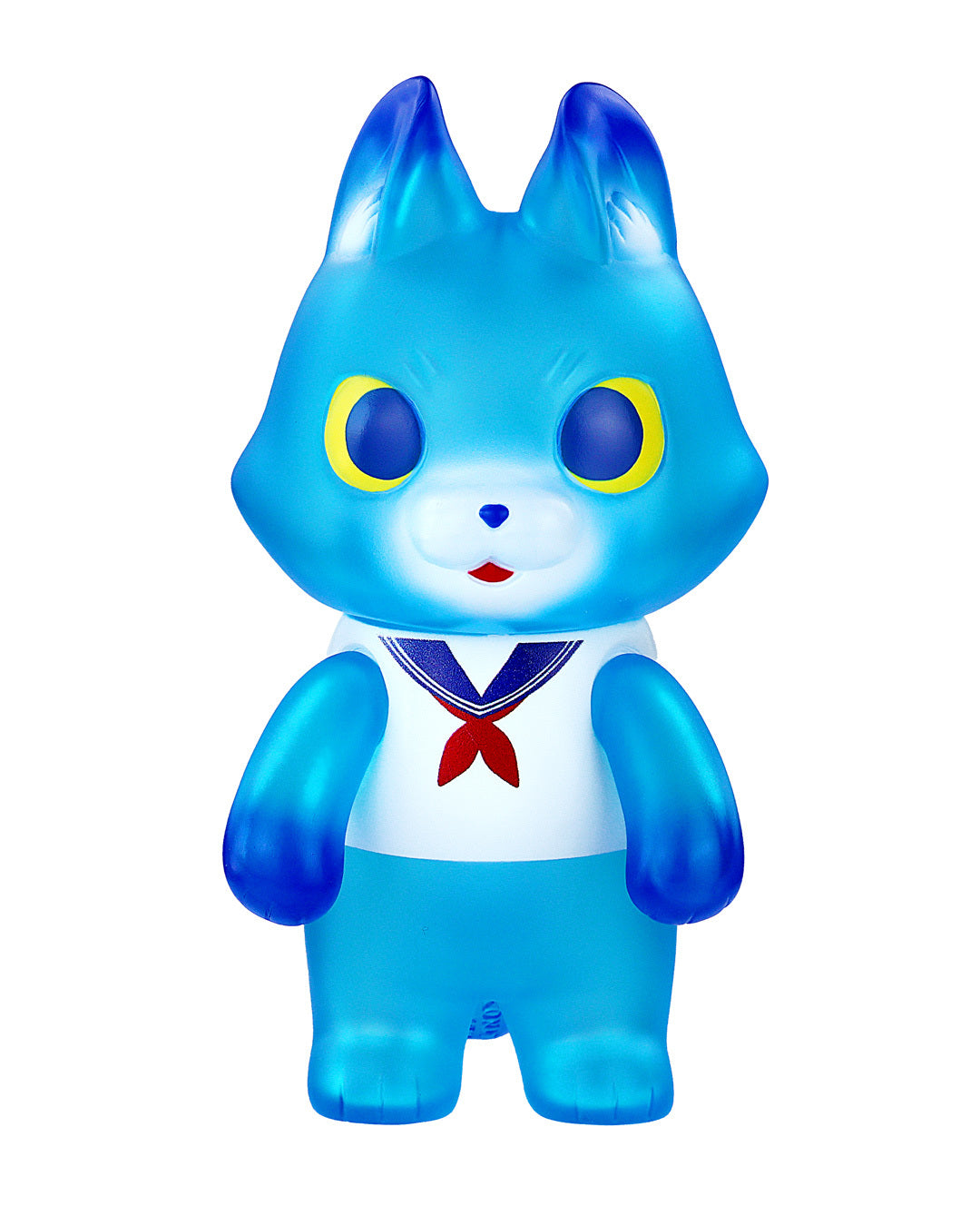 Can Cat Friends SABA Marine by Konatsu: A 9cm translucent-blue vinyl cat figurine in a sailor outfit, featuring large yellow-ringed eyes and a preorder option.