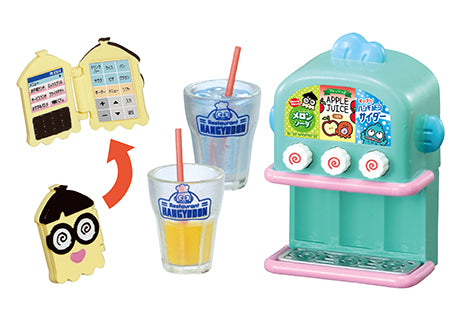 Family Restaurant Hangyodon Re-ment Blind Box Series features a toy drink dispenser with taps and tumblers, plus a novelty acorn-shaped capsule with graphic inside.