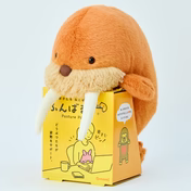Posture Pal - Marine: An orange otter plush atop its Japanese packaging, designed to keep your back straight and comfortable during desk activities.