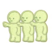 Three pale green SMISKI Embroidery Sticker Vol. 2 figures with minimal features, suitable as self-adhesive or iron-on patches for decorating various items.