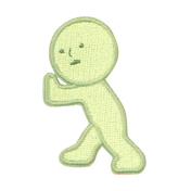 SMISKI Embroidery Sticker Vol. 2: Pale green cartoon bean-person sticker, ideal for decorating phones, notebooks, or apparel with its self-adhesive, embroidered design.