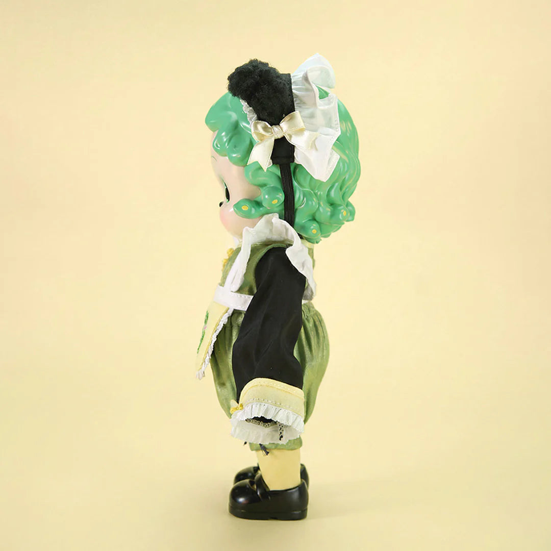 ABAO Medusasa (Panda ver.) Sofubi Figure - Preorder: A stylized doll with mint-green hair, panda ears, and vintage outfit, perfect for collectors.