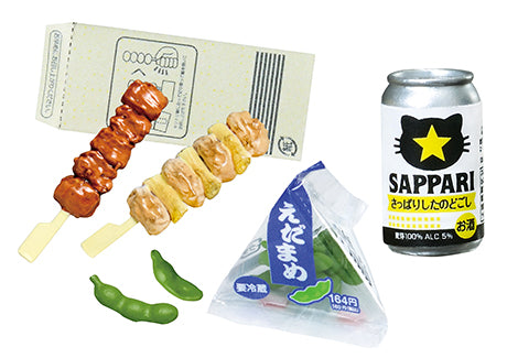 Puchi Sample Light Dinner Re-ment Blind Box features miniatures, including a can with a cat face and caramel stick, part of an 8-design series.