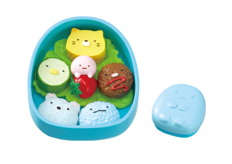 Sumikko Bento Re-ment Blind Box Series: A playful, character-themed bento with rice balls, cheese cat, and decorative foods. Set includes six unique designs.
