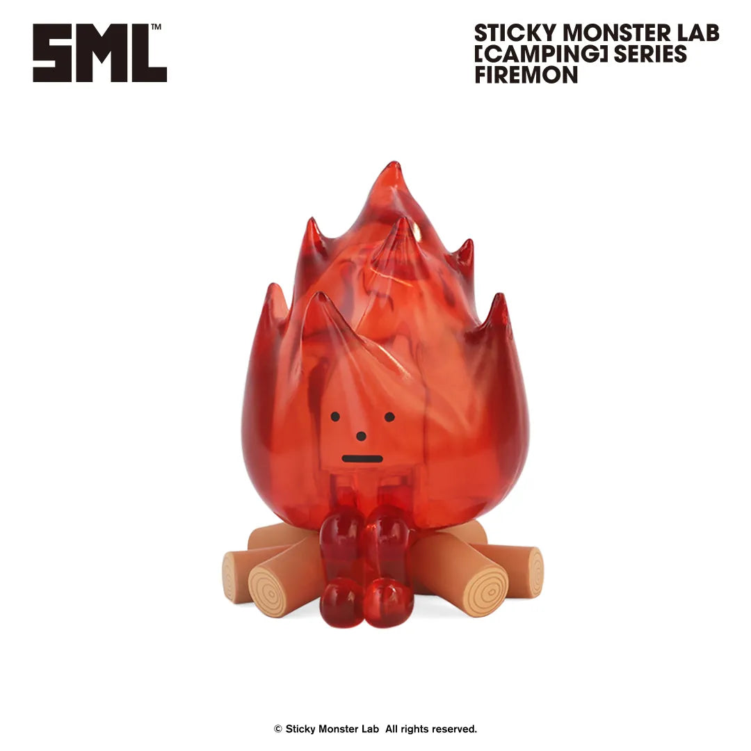 Sticky Monster Lab's Camping Series Firemon collectible figure, a stylized campfire monster, part of SML MINI FIGURE BLIND BOX Vol.4, available for preorder.