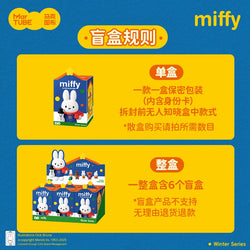 Miffy Winter Plus Keychain Blind Box poster featuring sealed boxes, Miffy in a scarf, snowman, and possible variants. Preorder for end of Q4 2025.