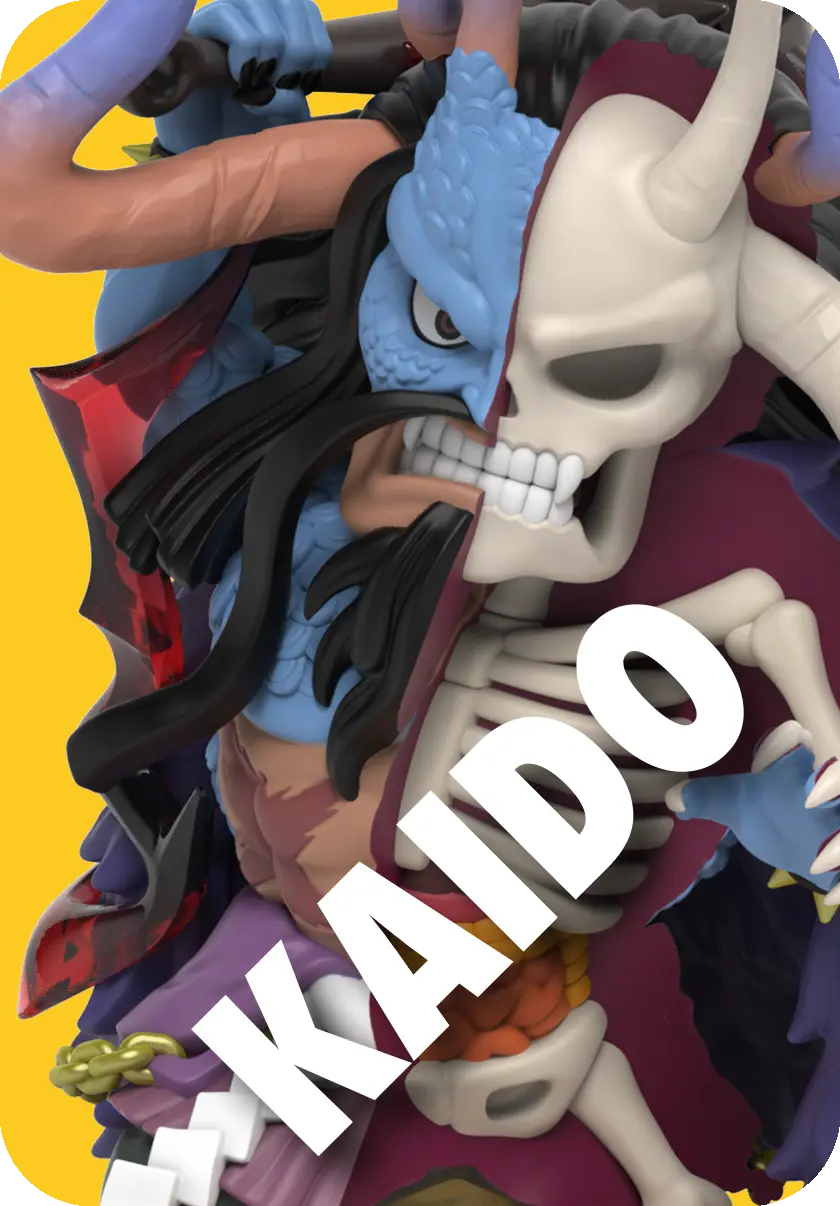 FREENY'S HIDDEN DISSECTIBLES: ONE PIECE WANO ARC EDITION figurine featuring a cartoon character with horns and a skull in a dissected art style.