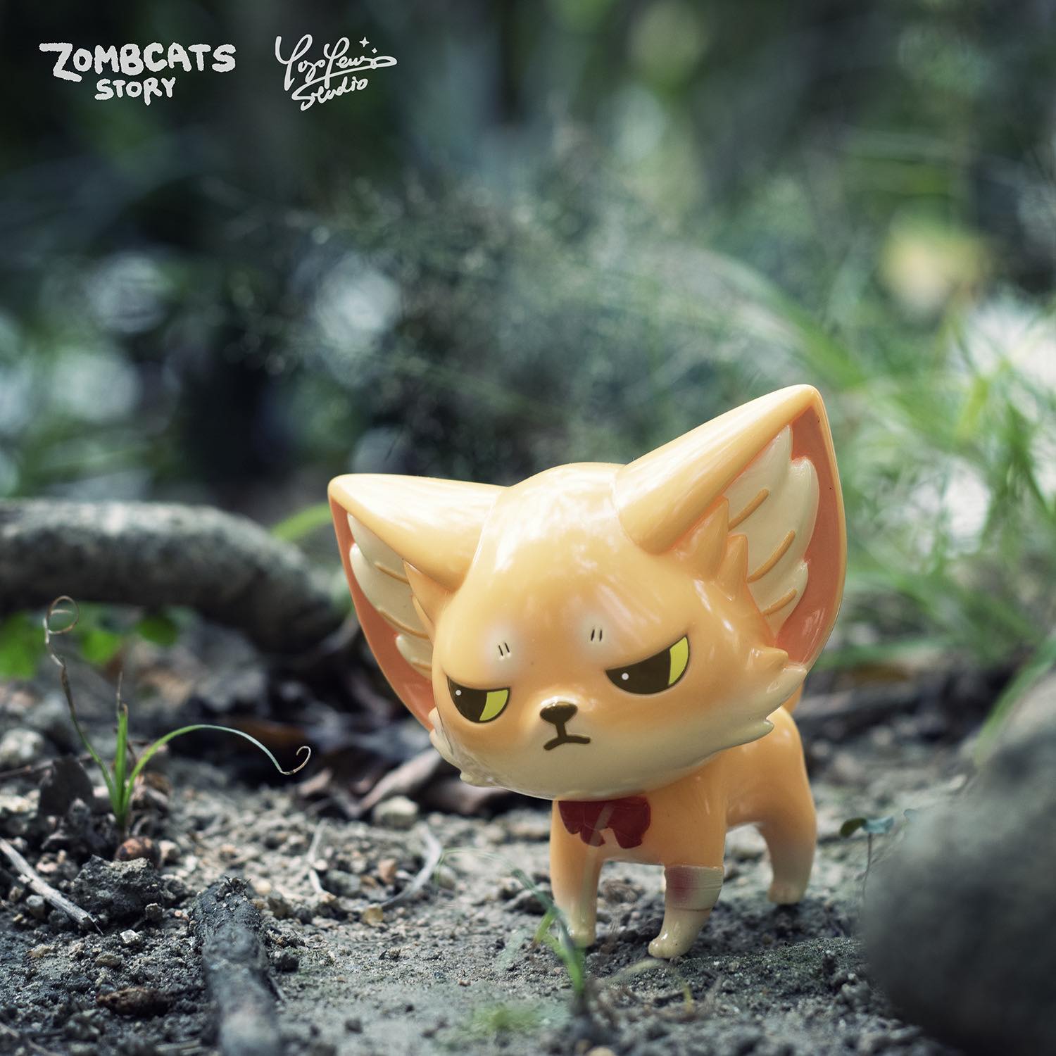 A limited edition Zombcat - Doomsday Biology Atlas - Doomsday Fox Kenneth vinyl toy by Morimei X Yoyo Yeung Studio. Features a detailed animal figure on the ground.