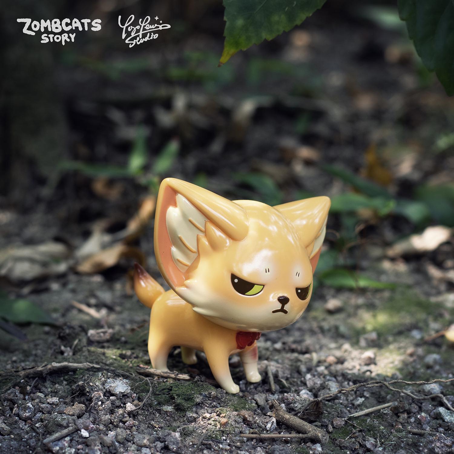 A limited edition Zombcat toy by Morimei X Yoyo Yeung Studio, featuring Doomsday Fox Kenneth. Soft vinyl, 7cm, outdoor-themed. From Strangecat Toys.