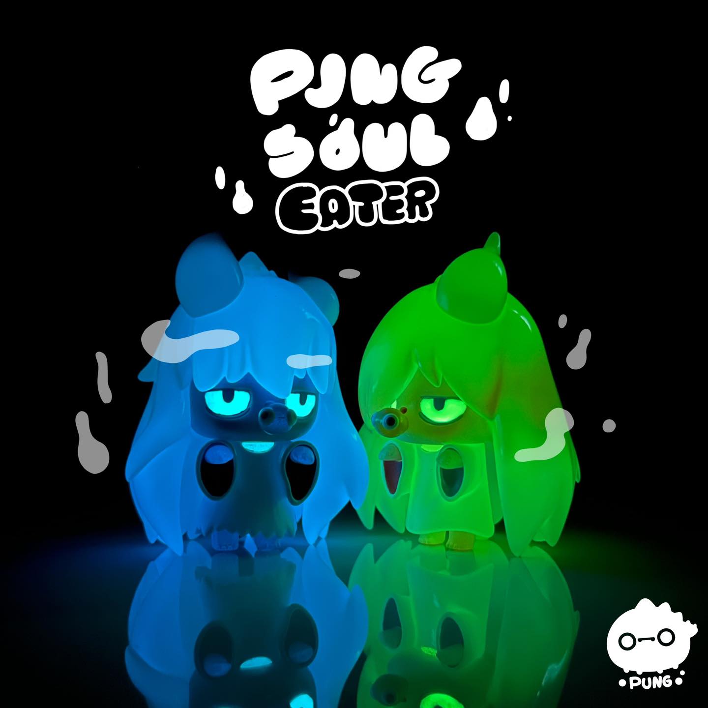 Pung Soul Eater SET by Ngaew Ngaew featuring resin toys with unique glowing features, ideal for art toy enthusiasts.