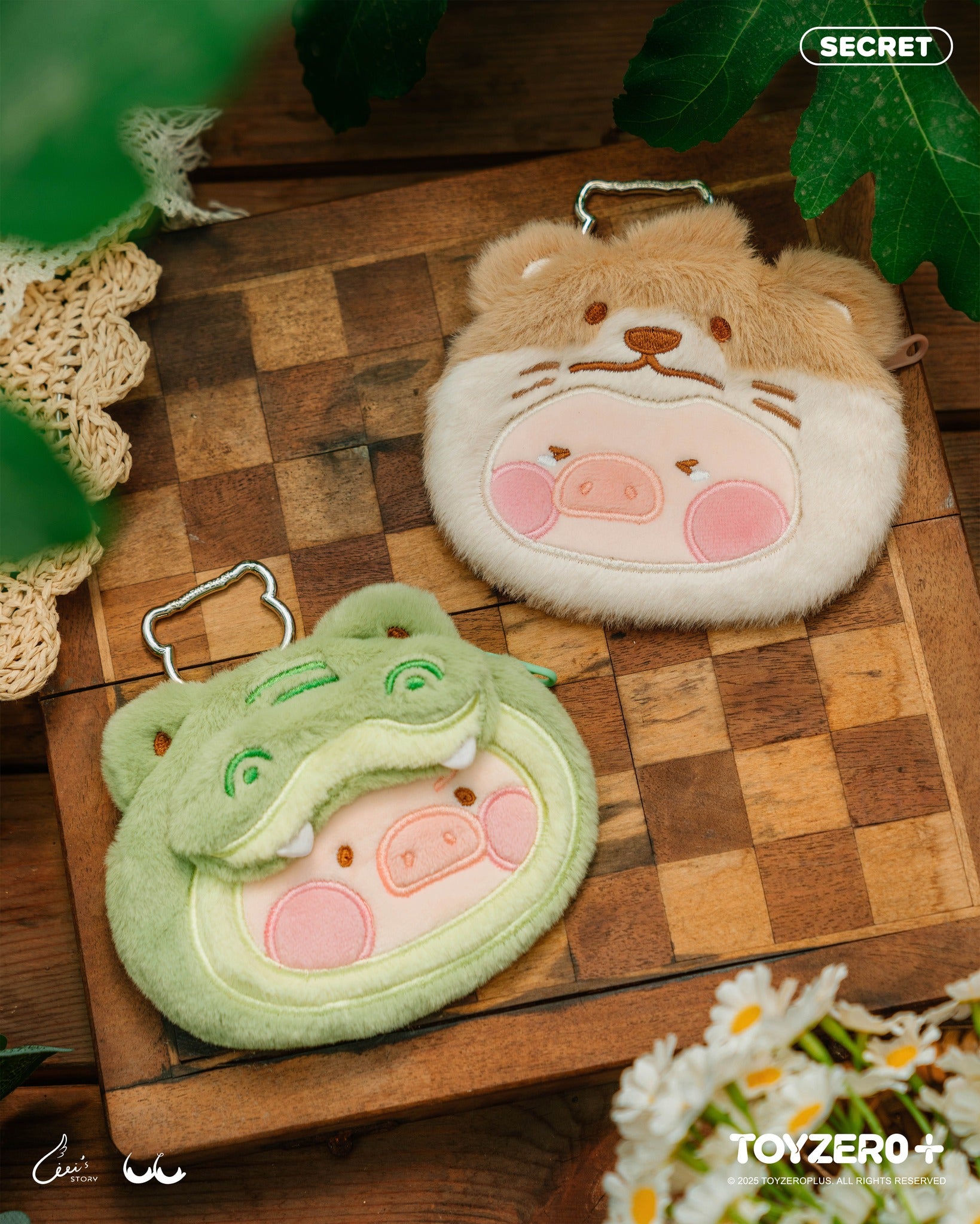 LuLu the Piggy from the Animal Party Series sits atop a wooden stump base, part of a blind box set featuring unique animal characters.