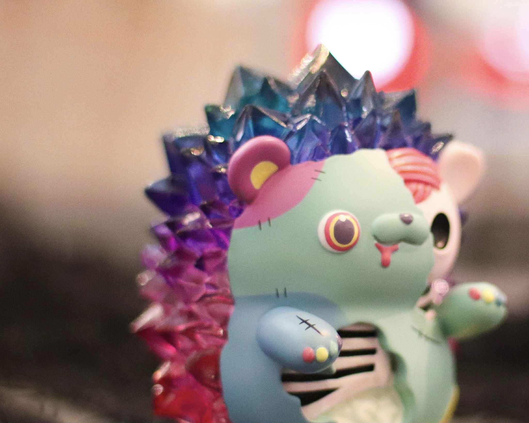 Spooky Zombie Hogkey by Tangent - Preorder: A mint green vinyl art-toy with button eyes, stitched scars, and translucent spikes. Collectible designer figure, 8 cm resin.