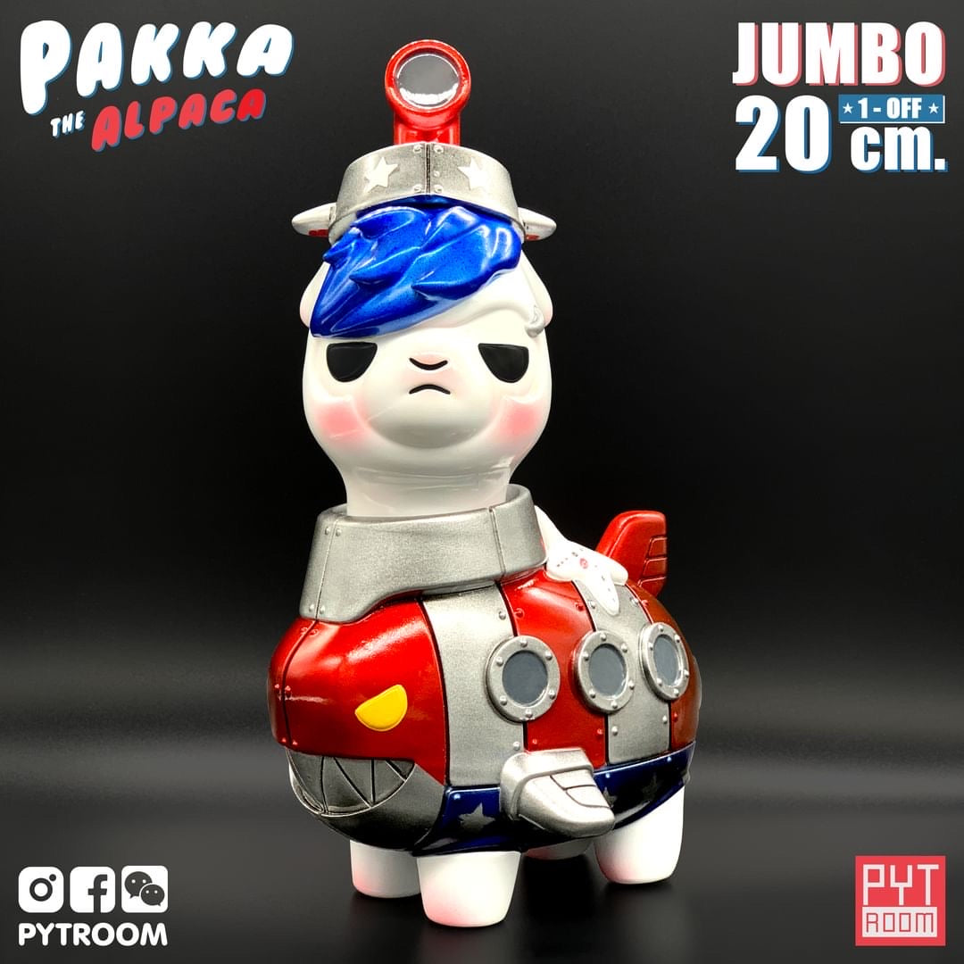 Thailand All-Stars - Captain Pakka Submarine toy figurine with blue hair and silver hat, crafted from UV resin, 20 cm tall, limited edition by PYT Room.