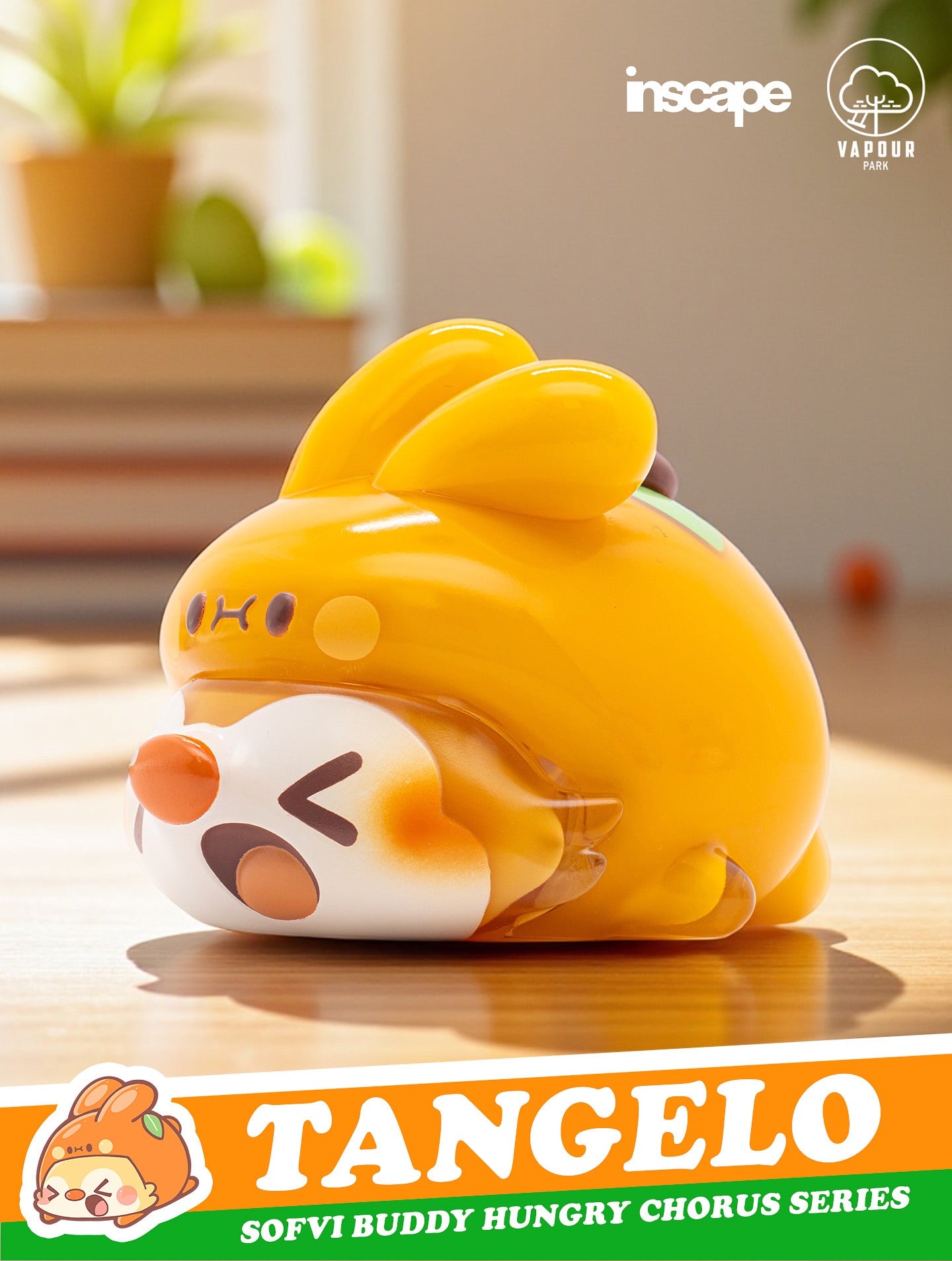 Designer collectible toy figure, SOFVI BUDDY Blind Bag by Ngaew X OKluna, featuring a glossy-orange character with long ear appendages, winking face, and orange-nose detail.