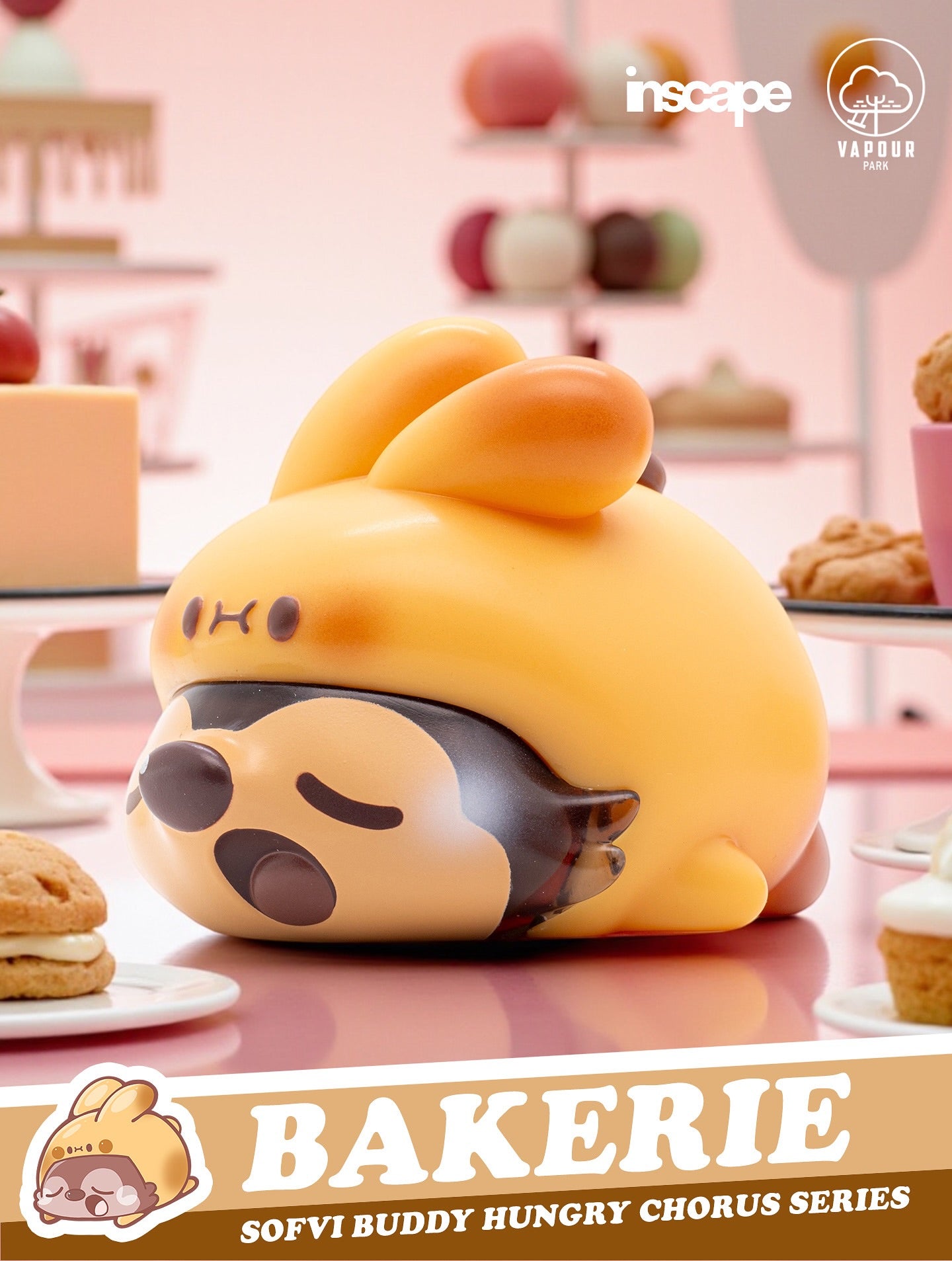 Sofvi Buddy Blind Bag by Ngaew X OKluna, a cute vinyl figure Bakerie, resembling a sleepy critter in pastry-themed attire, available for preorder.