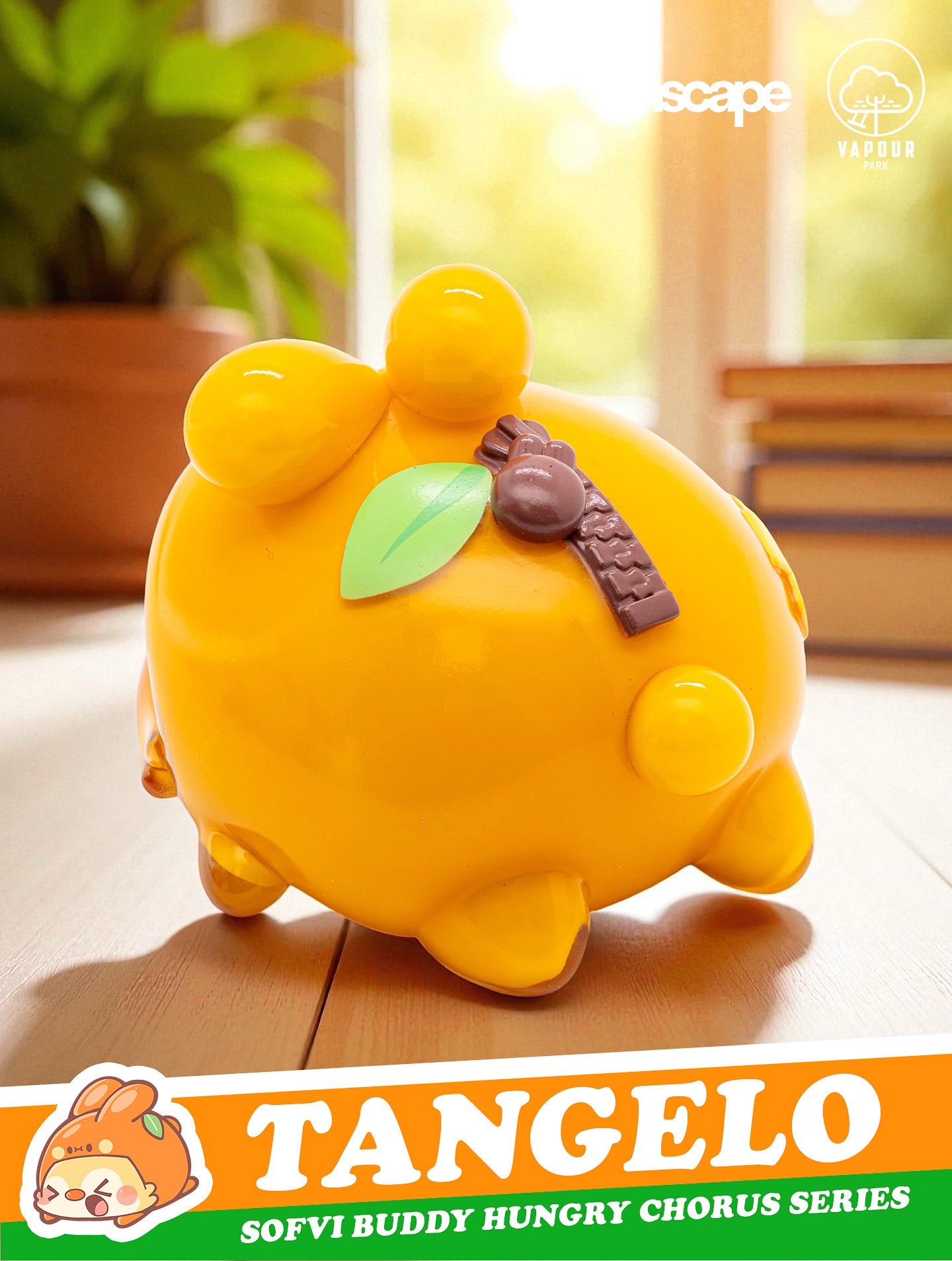 SOFVI BUDDY Blind Bag by Ngaew X OKluna, a bright orange vinyl figure with green leaf and chocolate-bar accents, available for preorder.